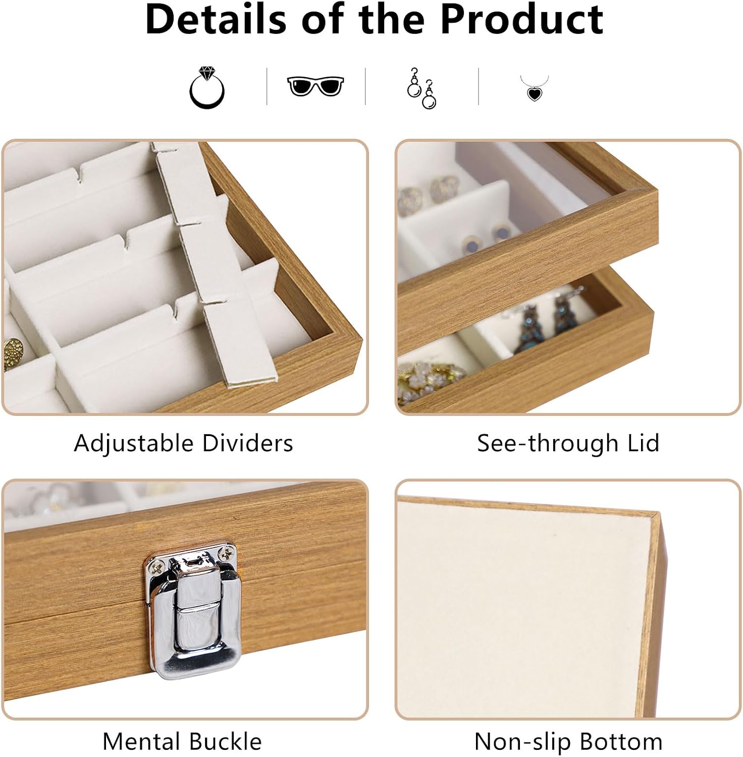 30 Grid Wood Jewelry Organizer / Beige / Set of 30