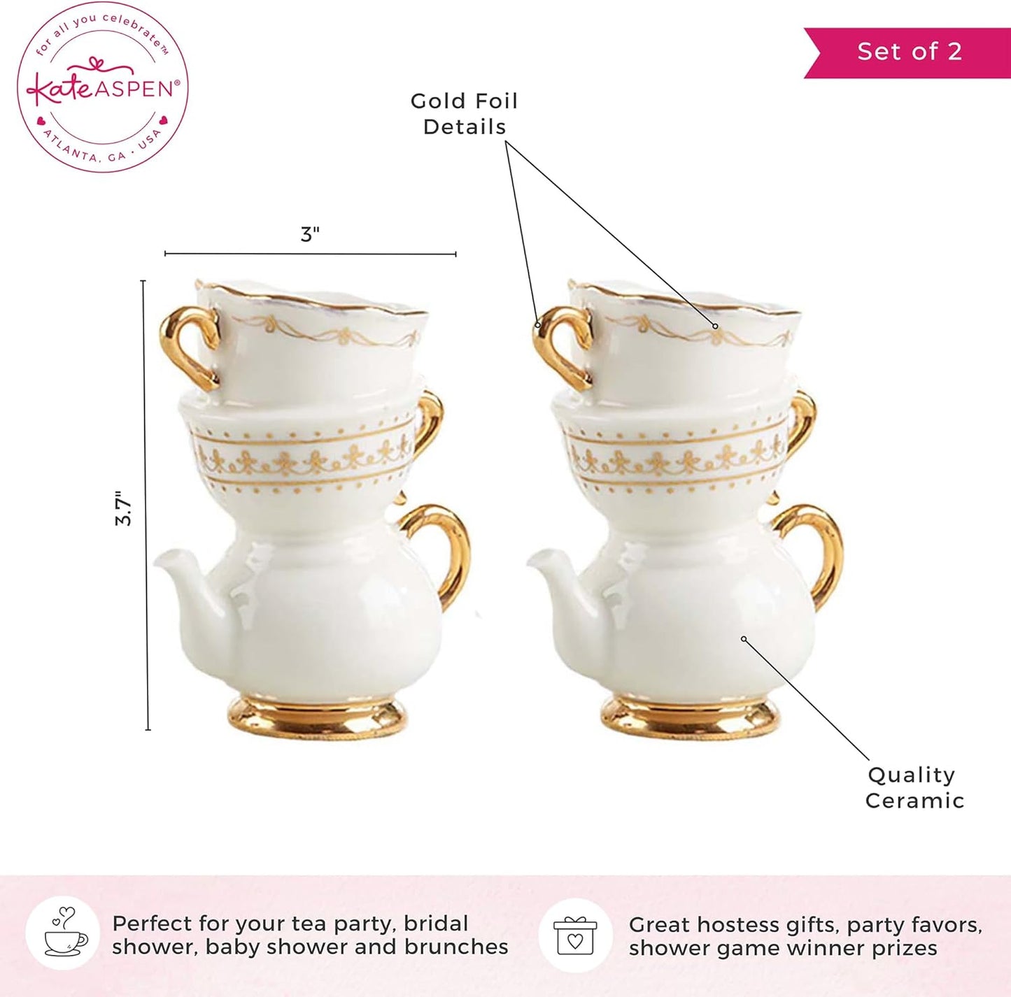 Vintage Tea Party Antique Look Mini Ceramic Bud Vases / Tea Cup / 3.7 Inch / Set of 2