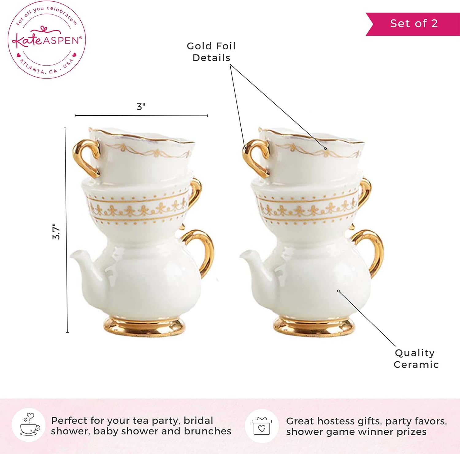 Vintage Tea Party Antique Look Mini Ceramic Bud Vases / Tea Cup / 3.7 Inch / Set of 2