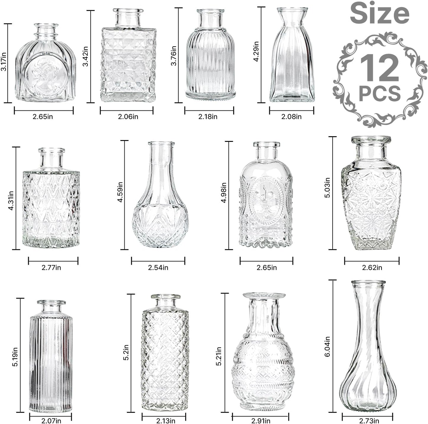 Glass Bud Vase Pcs / Clear / Set of 12