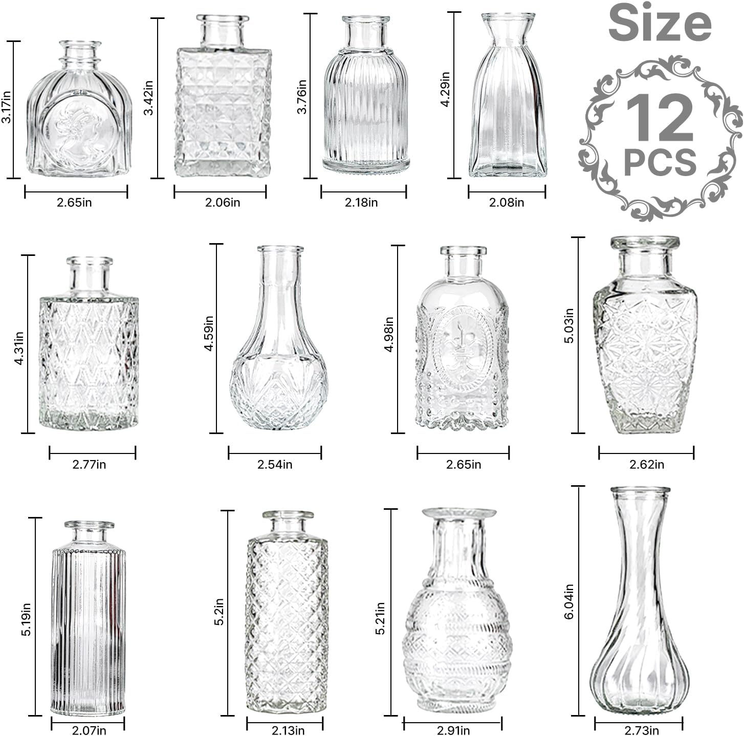 Glass Bud Vase Pcs / Clear / Set of 12