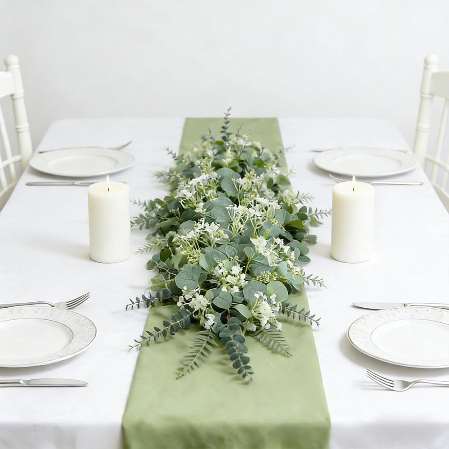 Vase Fillers / Artificial Mixed Eucalyptus Stems Leaves Bulk / Green and White / Set of 30
