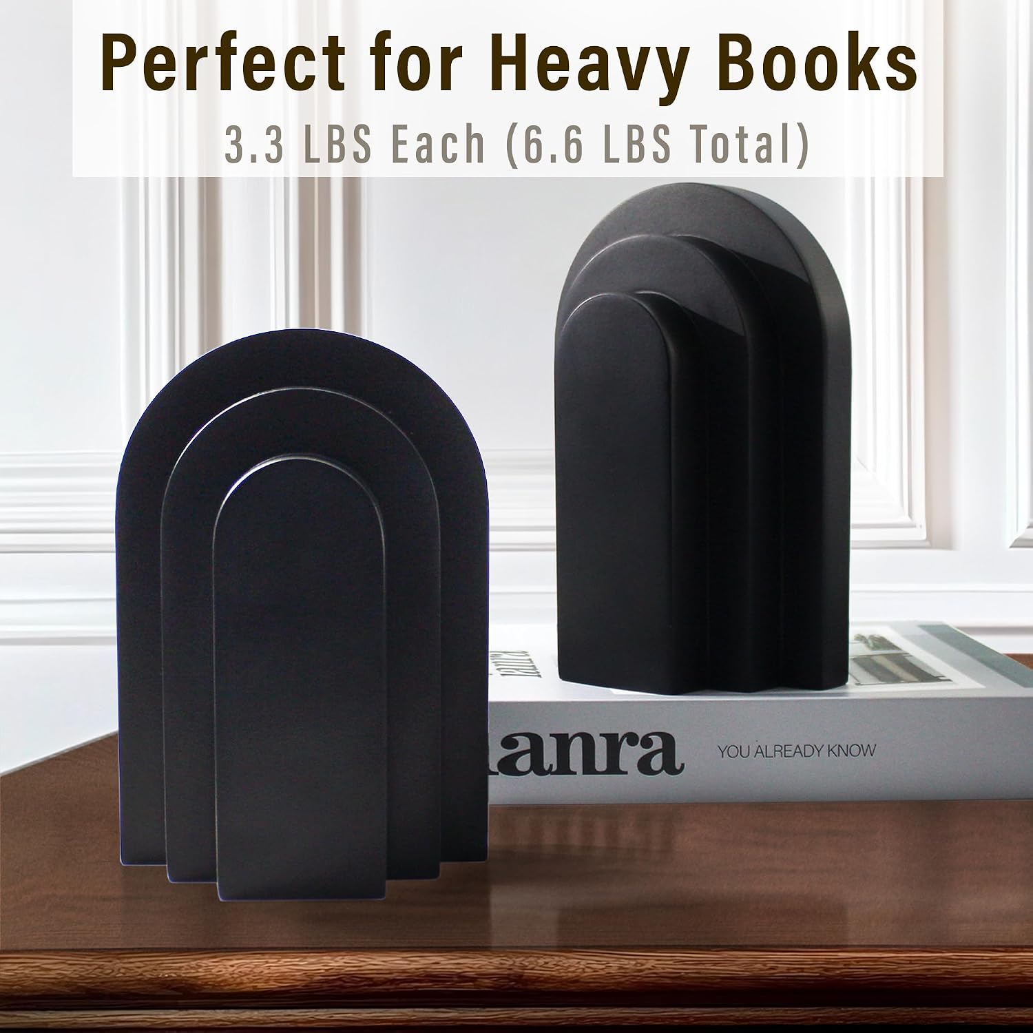 6.6 LBS Modern Book Stopper / Black / Set of 2