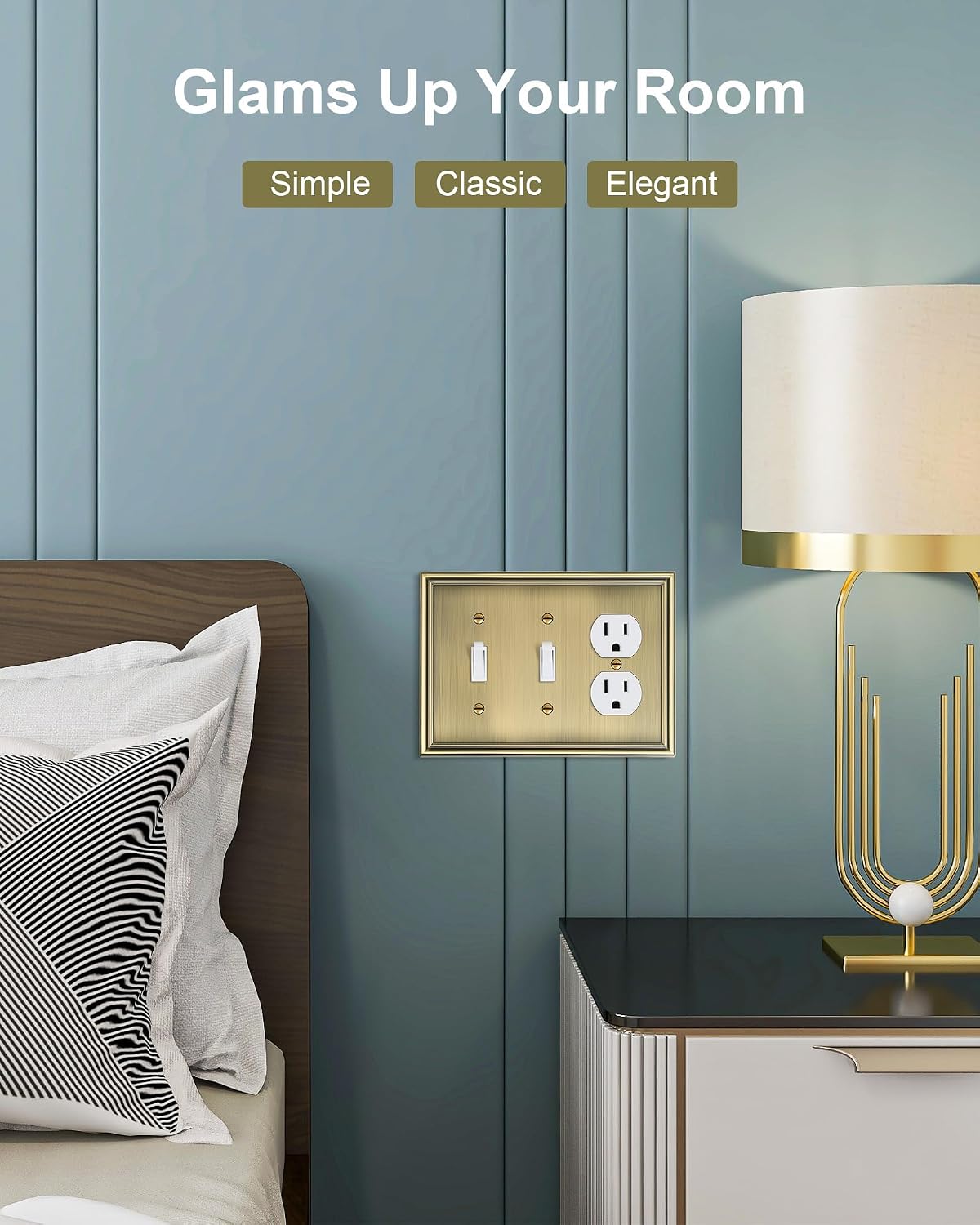 2-Pack Zinc Alloy Combo Double Toggle/Single Duplex Outlet Covers | Decorative Switch Plate Covers, Wall Plates for