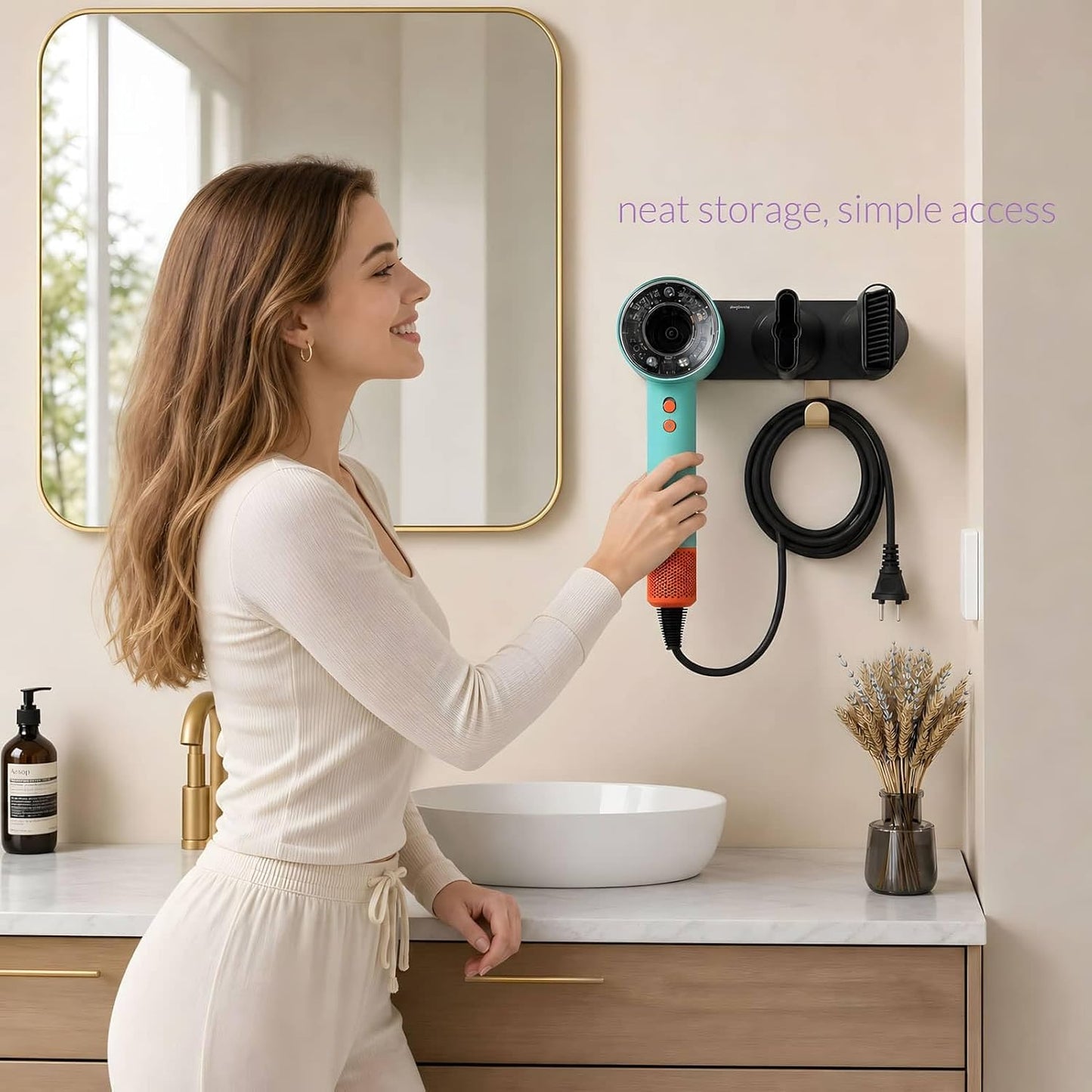 Magnetic Hair Dryer Holder Wall Mount for Most High Speed Blow Dryer | 7075 super-hard aviation aluminum alloy, black