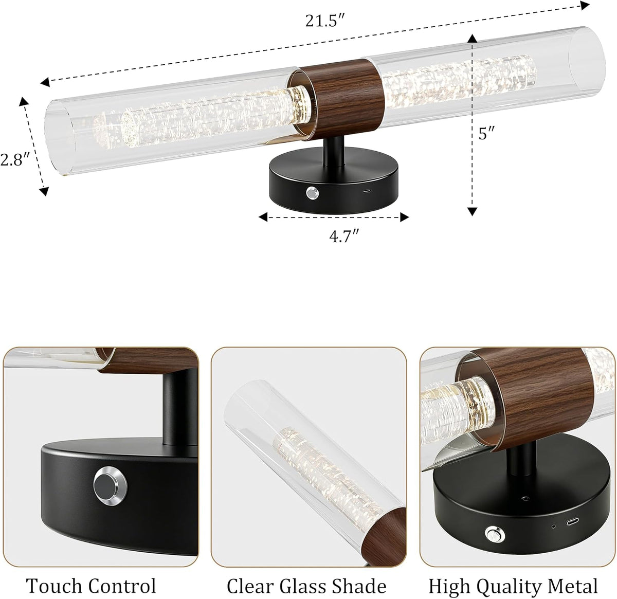 Black Walnut Wall Sconces Battery Operated with Remote, 21.5 Inch 3CCT | Rechargeable Wall Sconce with Timer, Dimmable