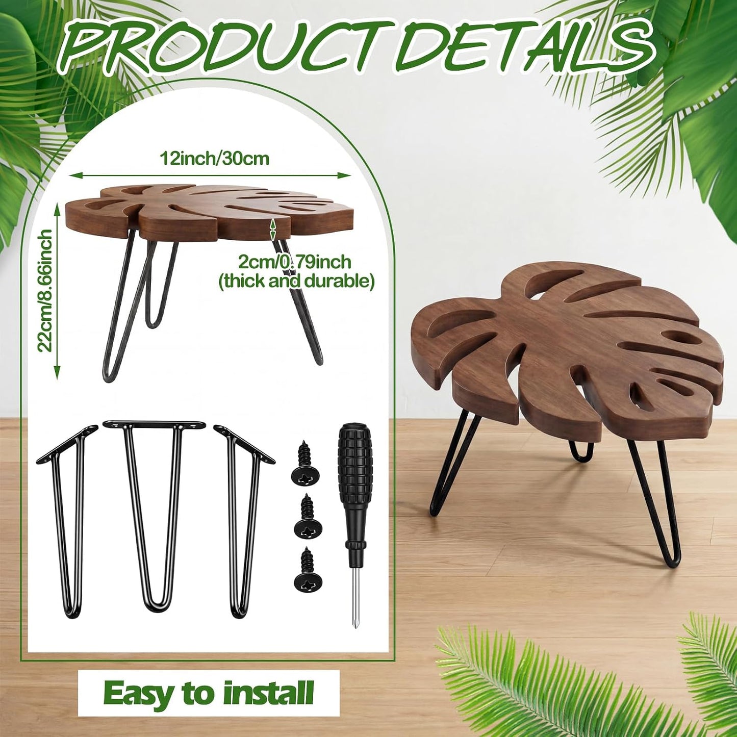 Monstera Leaf Short Plant Stand Small Wooden Plant Stool Stand Risers Pedestal Display Decorative