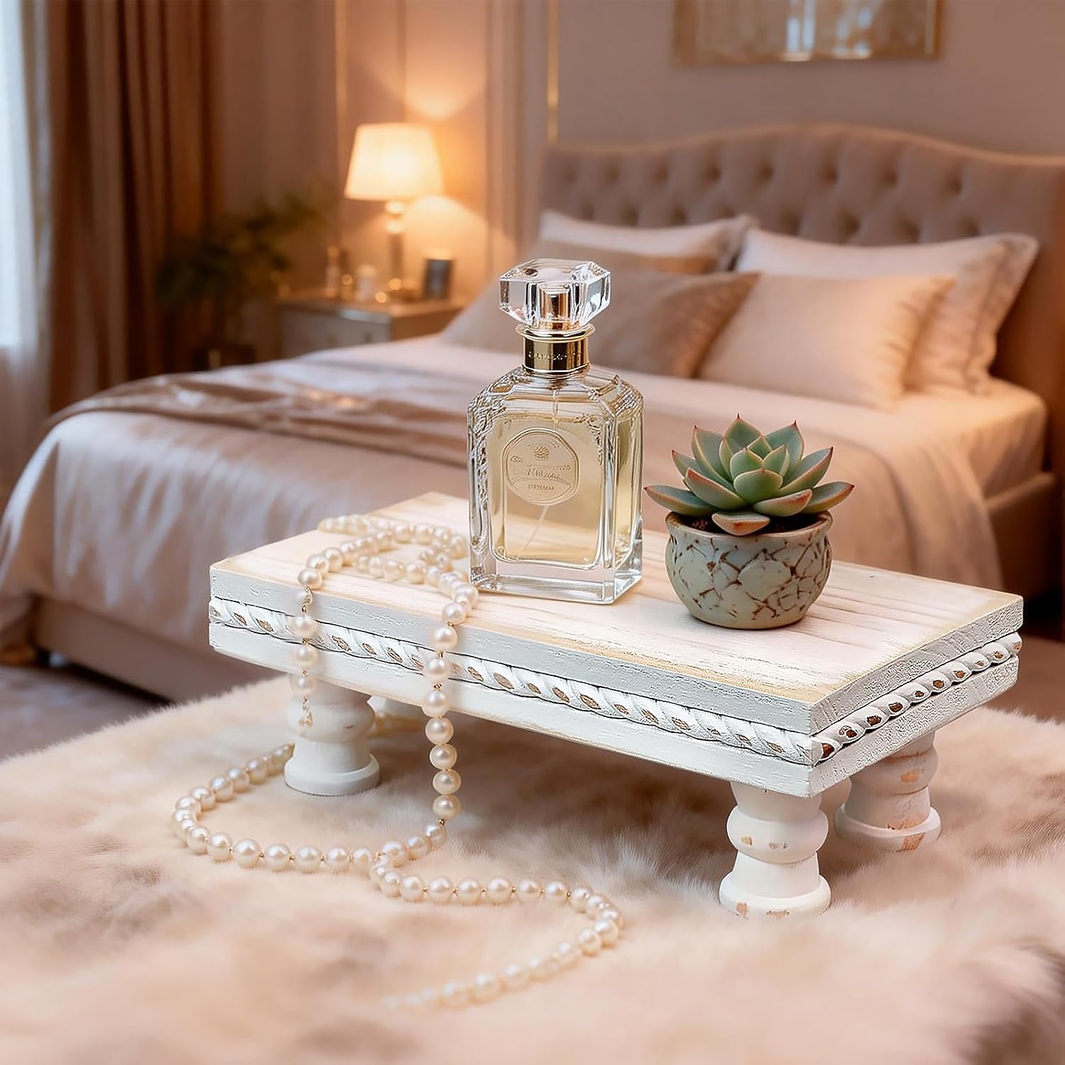 Wood Tray Pedestal Stand / Whitemiddle / White