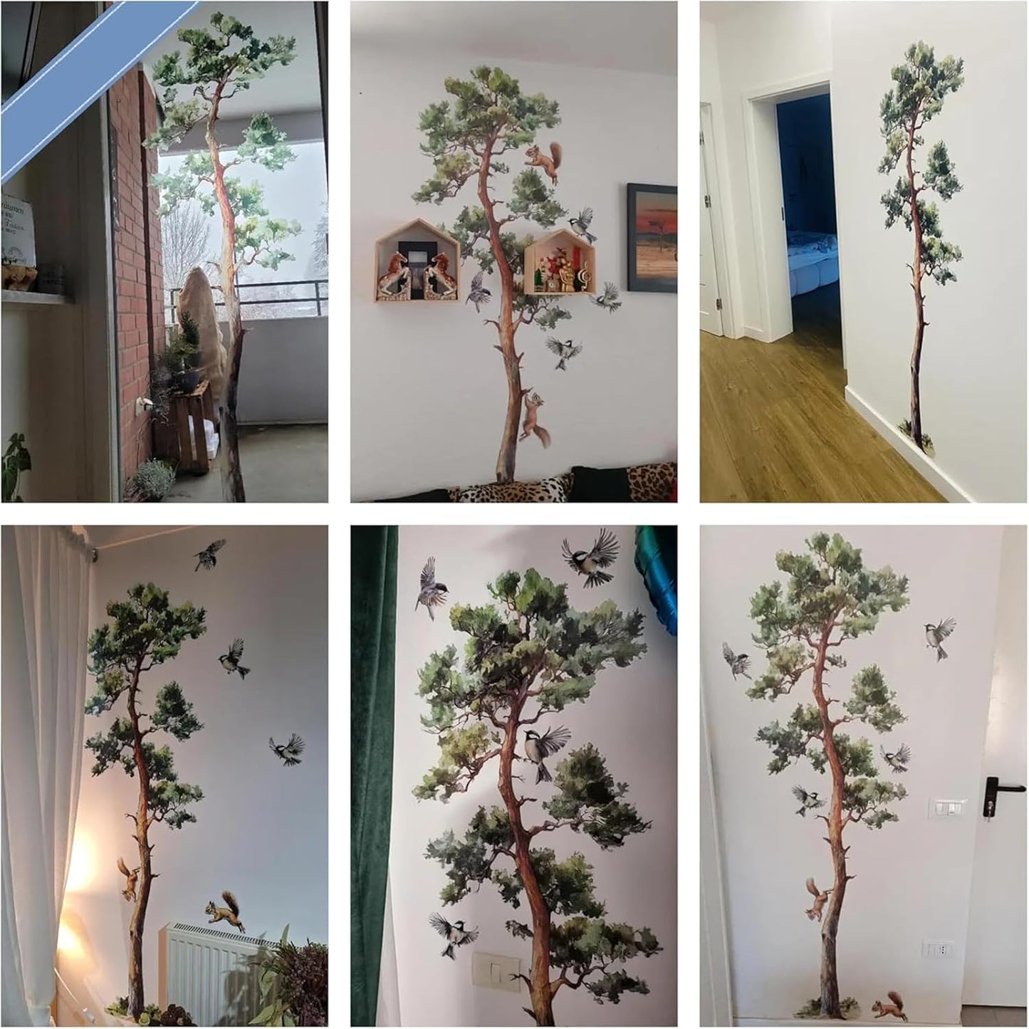 Large Pine Tree Wall Decals Forest Watercolor Squirrel Bird Wall Stickers Peel / Watercolor Tree
