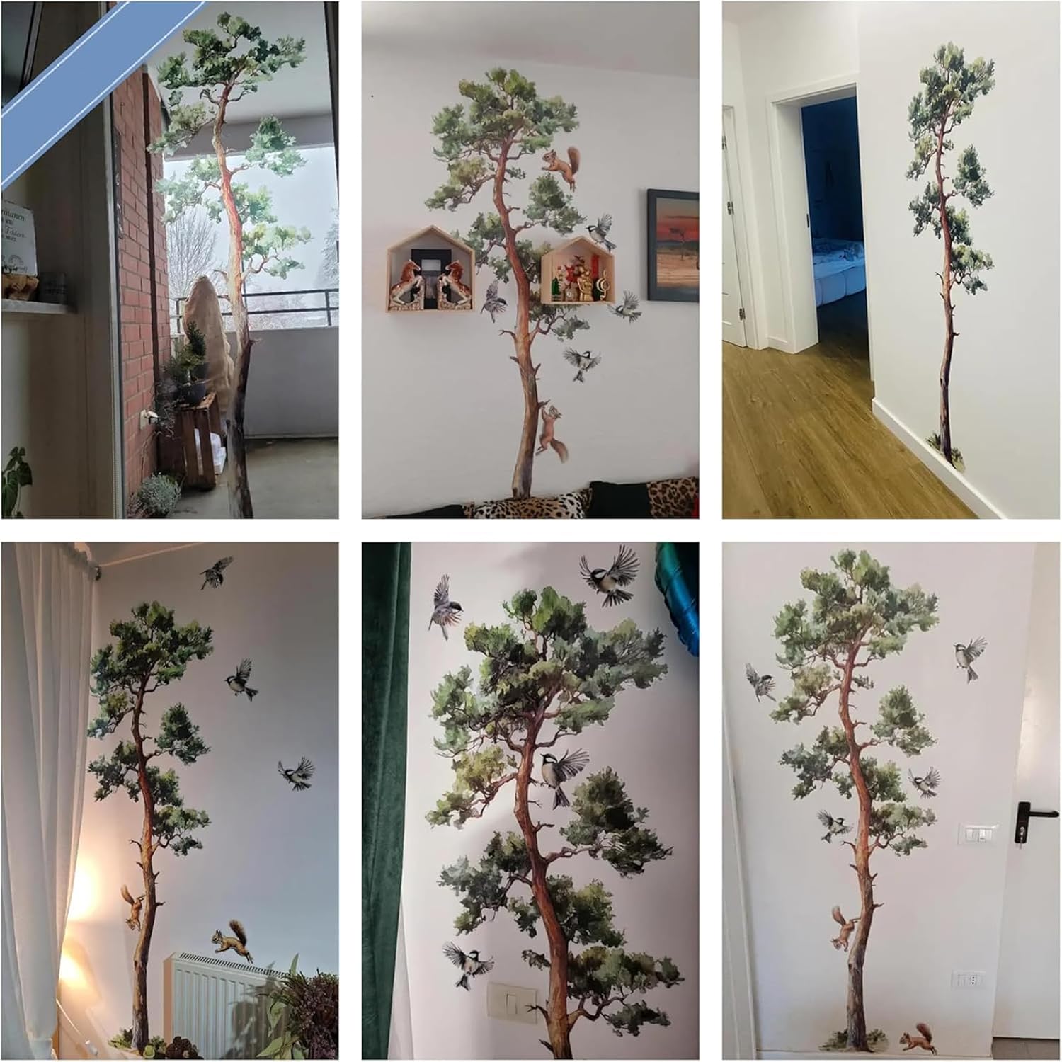 Large Pine Tree Wall Decals Forest Watercolor Squirrel Bird Wall Stickers Peel / Watercolor Tree