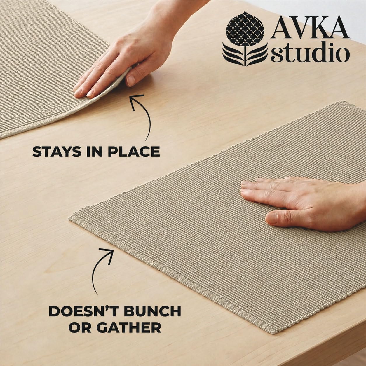 100% Cotton Ribbed Placemats - Set of 6-13 x 19 Inches - Beige - Everyday Cloth Table Mats - Thick Construction