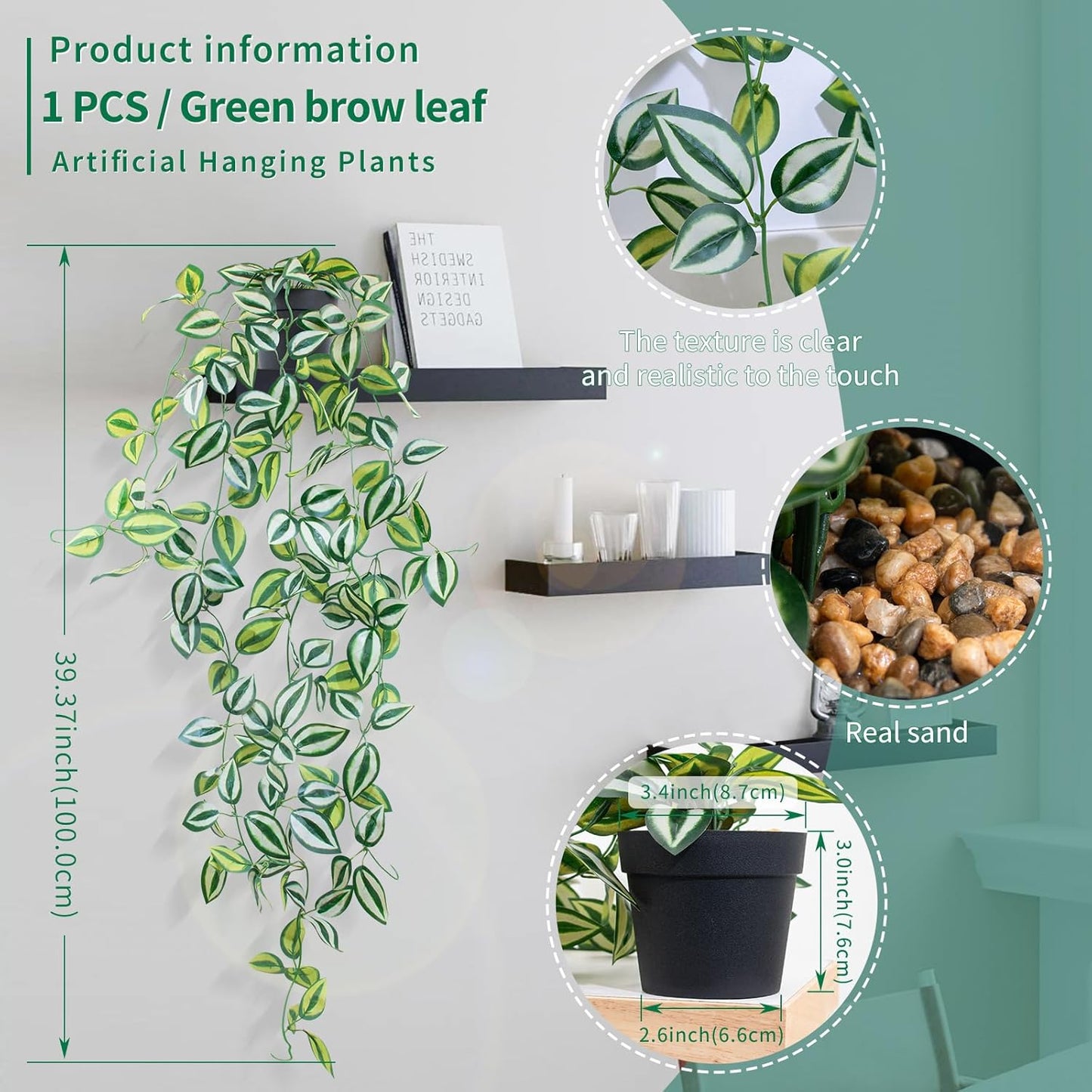 Fake Hanging Plants / Eyebrow / Green / Set of 2