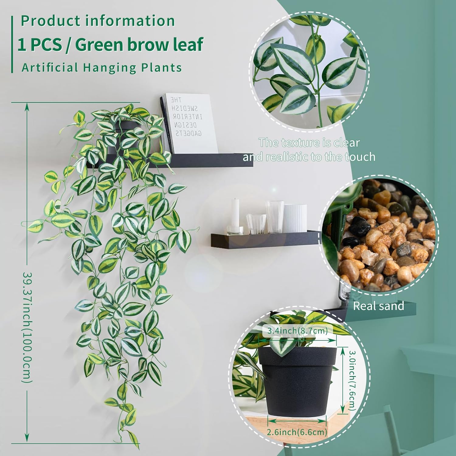Fake Hanging Plants / Eyebrow / Green / Set of 2