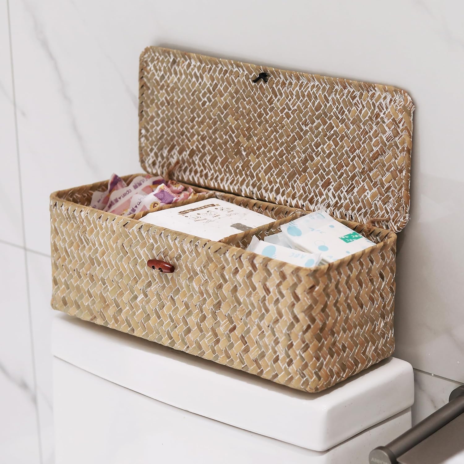 Seagrass Storage Basket / Whitewash / 13 x 5 x 4.3