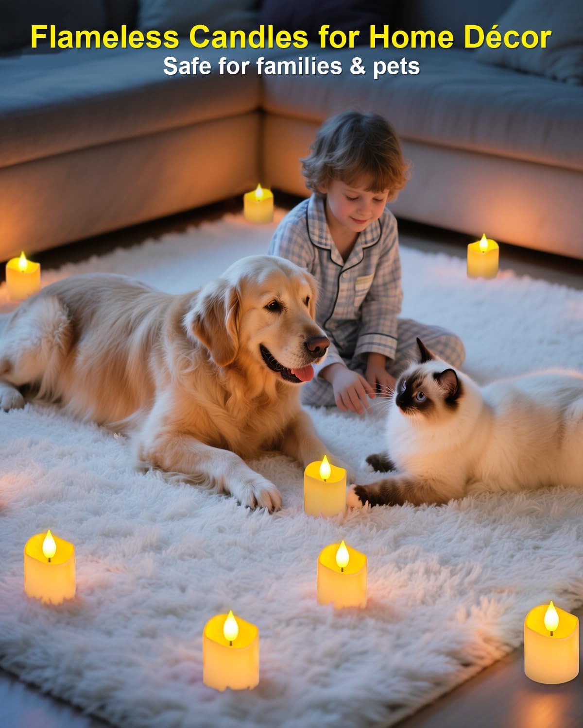 SoulBay Flameless Candles Rechargeable with Remote, 6pcs Electric LED Fake White Votive Candles with Charging Base and