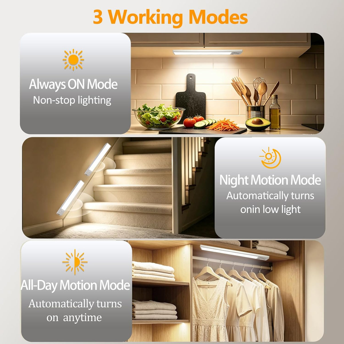 Under Cabinet Lighting,16inch Rechargeable Motion Sensor Light, Magnetic Closet Lights with Dimmable & 3 Color Temps