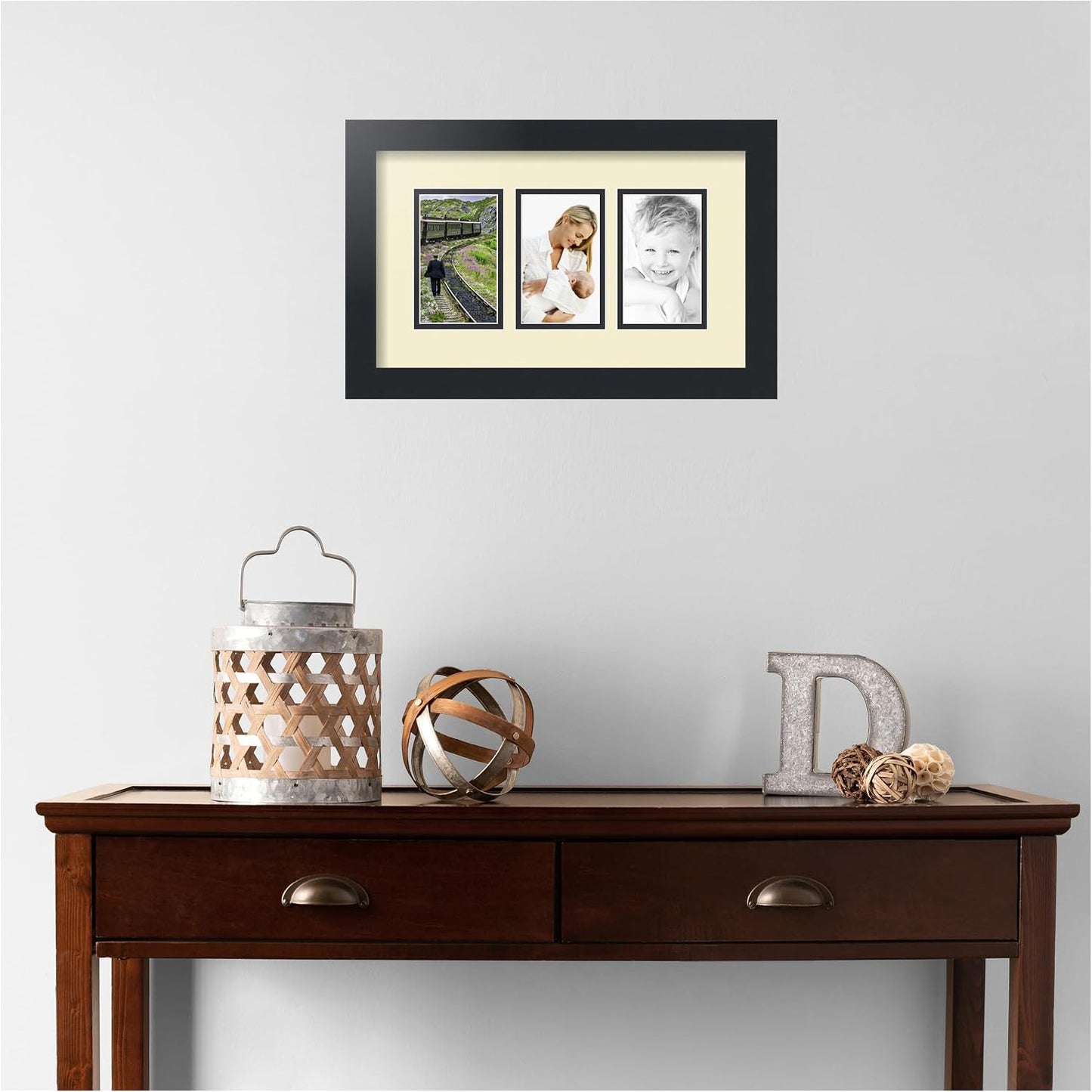 ArtToFrames Collage Picture Frame 3 Opening 3-3x5 Photo Frame | Made in USA | Black Frame Oyster and Black Mats | Wall