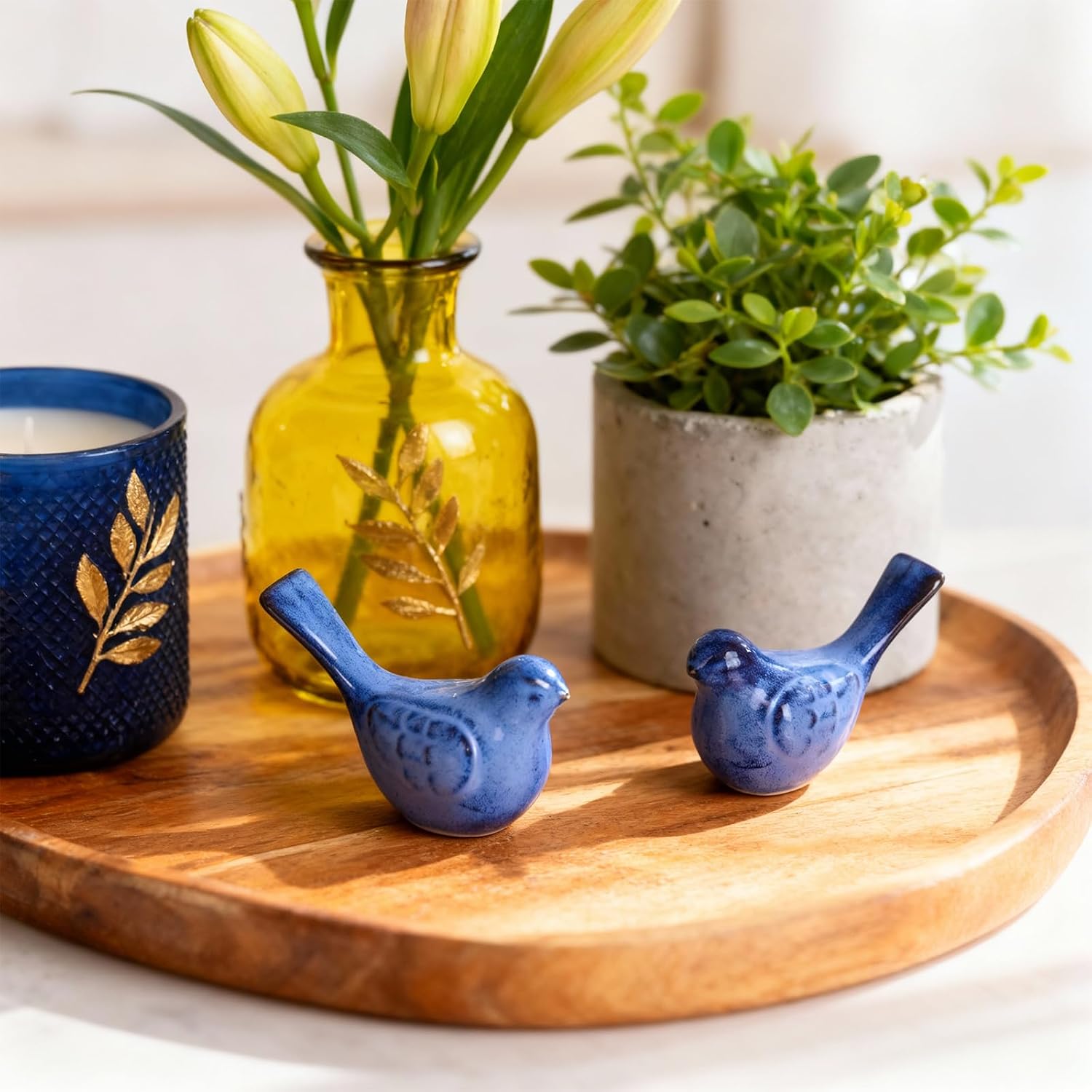 Ceramic Bird Figurines Home Decor / Blue