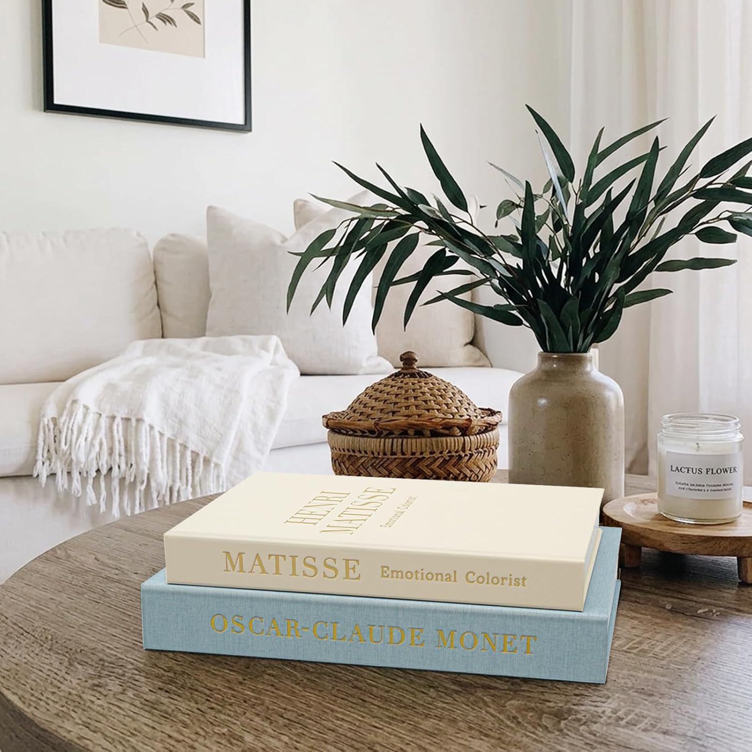 Linen Faux Books Double / Matisse Blue / Set of 2