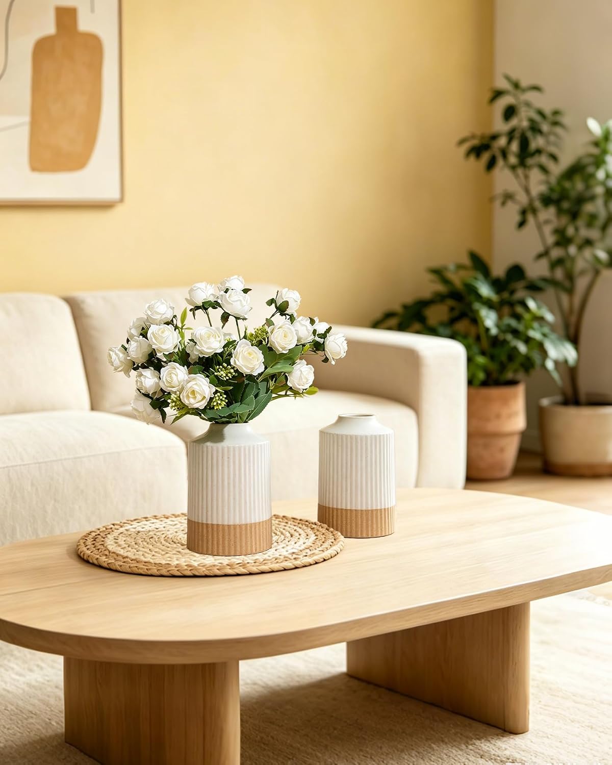 Boho Ceramic Vase / White / 5.9 Inch / Set of 2
