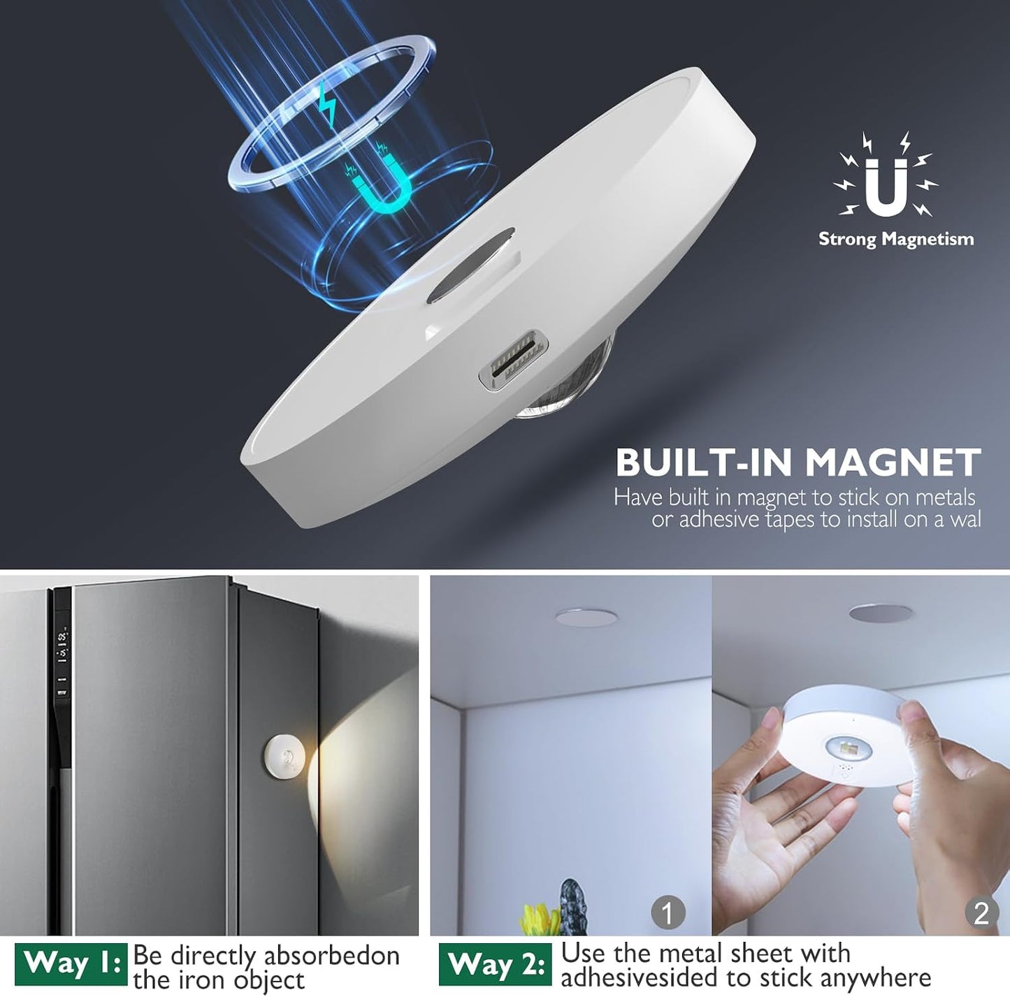 UNUSROOM Rechargeable Puck Lights with Remote Control,2000mAh High Capacity Battery Operated LED Under Cabinet