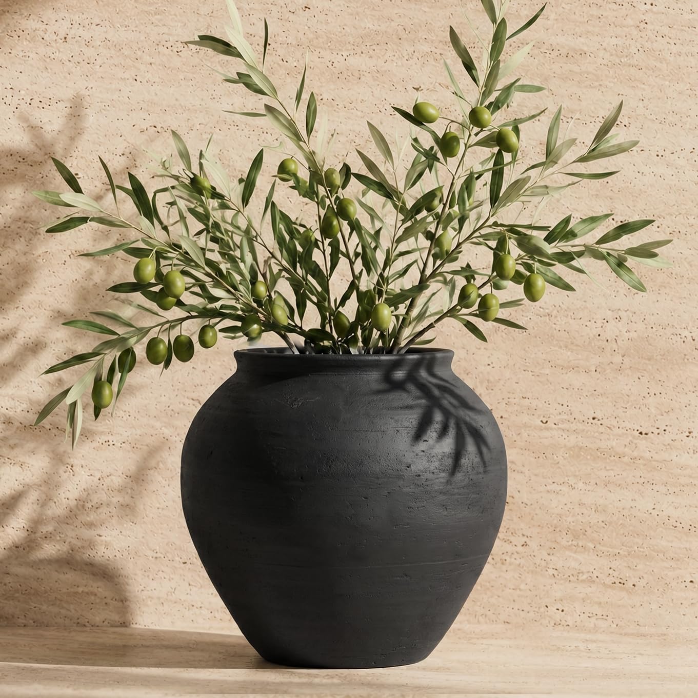 Ceramic Vase / 6.7" Wabi-Sabi Ribbed Flower Vase / Matte Charcoal / Matte Black