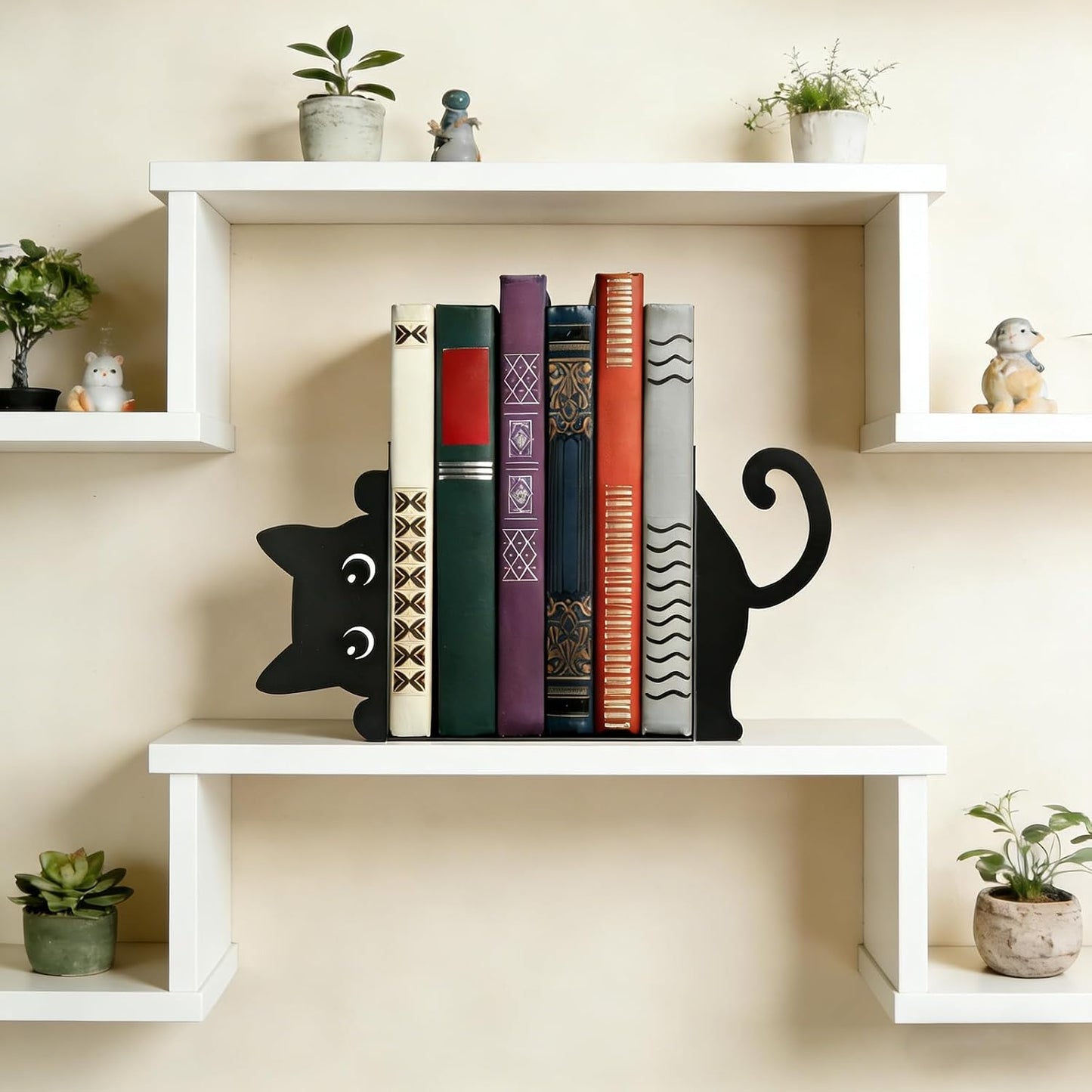 Metal Decorative Book Ends / Cute Cat / Black