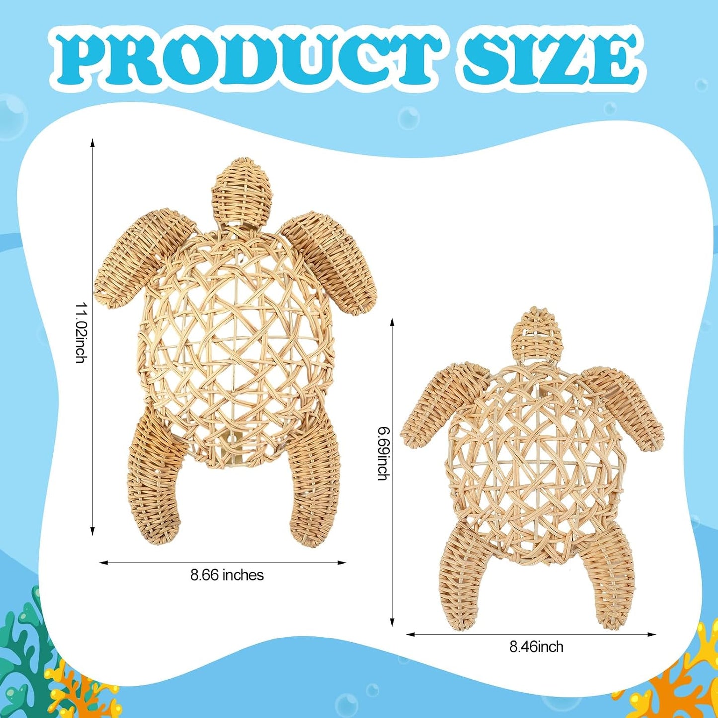 Semi Stereo Wicker Sea Turtle Wall Decor Coastal Beach Boho Handmade Wicker 2 Size Boho / Set of 2