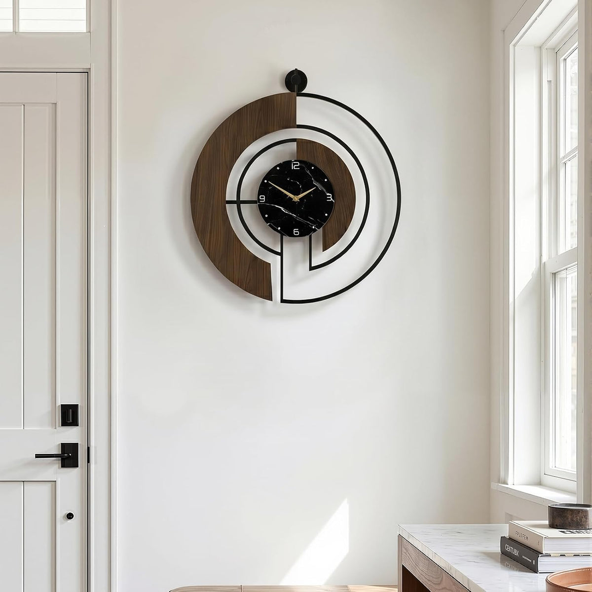 Cuspin 24 Inch Large Wall Clock Modern Walnut Marble Dial Decorative Clock | Silent non ticking, battery operated, easy