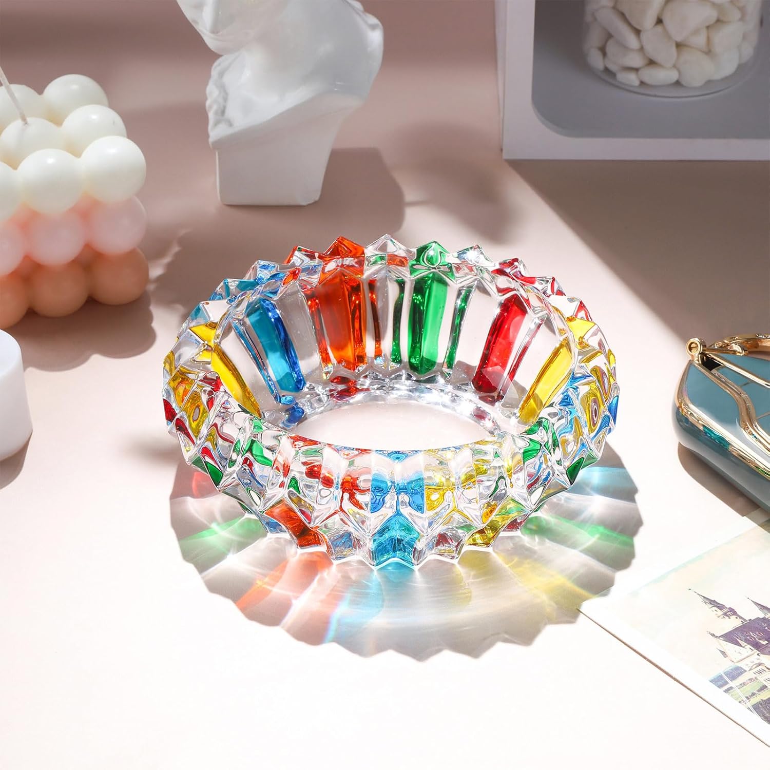 French Multicolor Banded Glass Decorative Bowl / 5.5 Inch