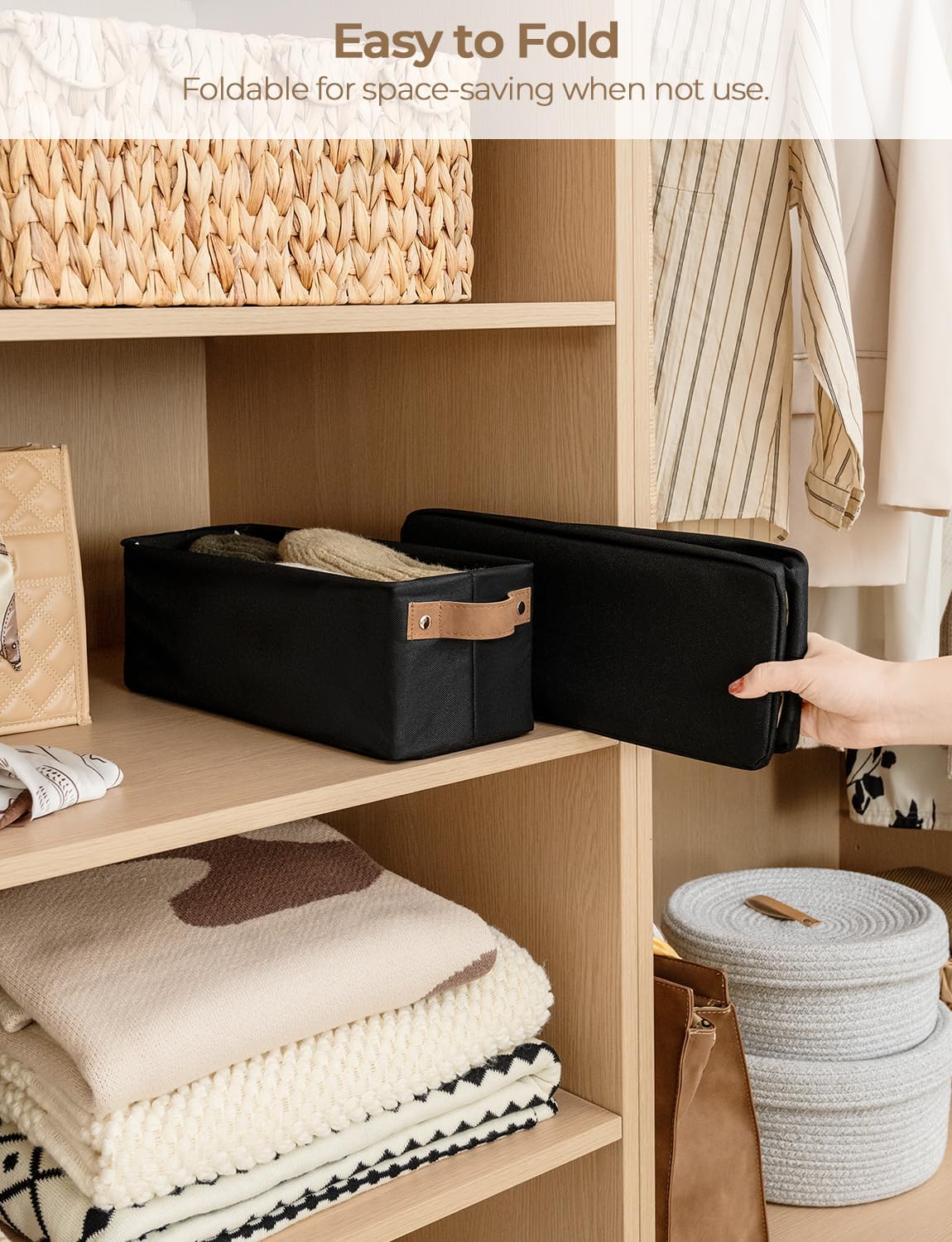 Fabric Organizer / Narrow Storage Bins / Black / 15"L x 6"W x 5"H