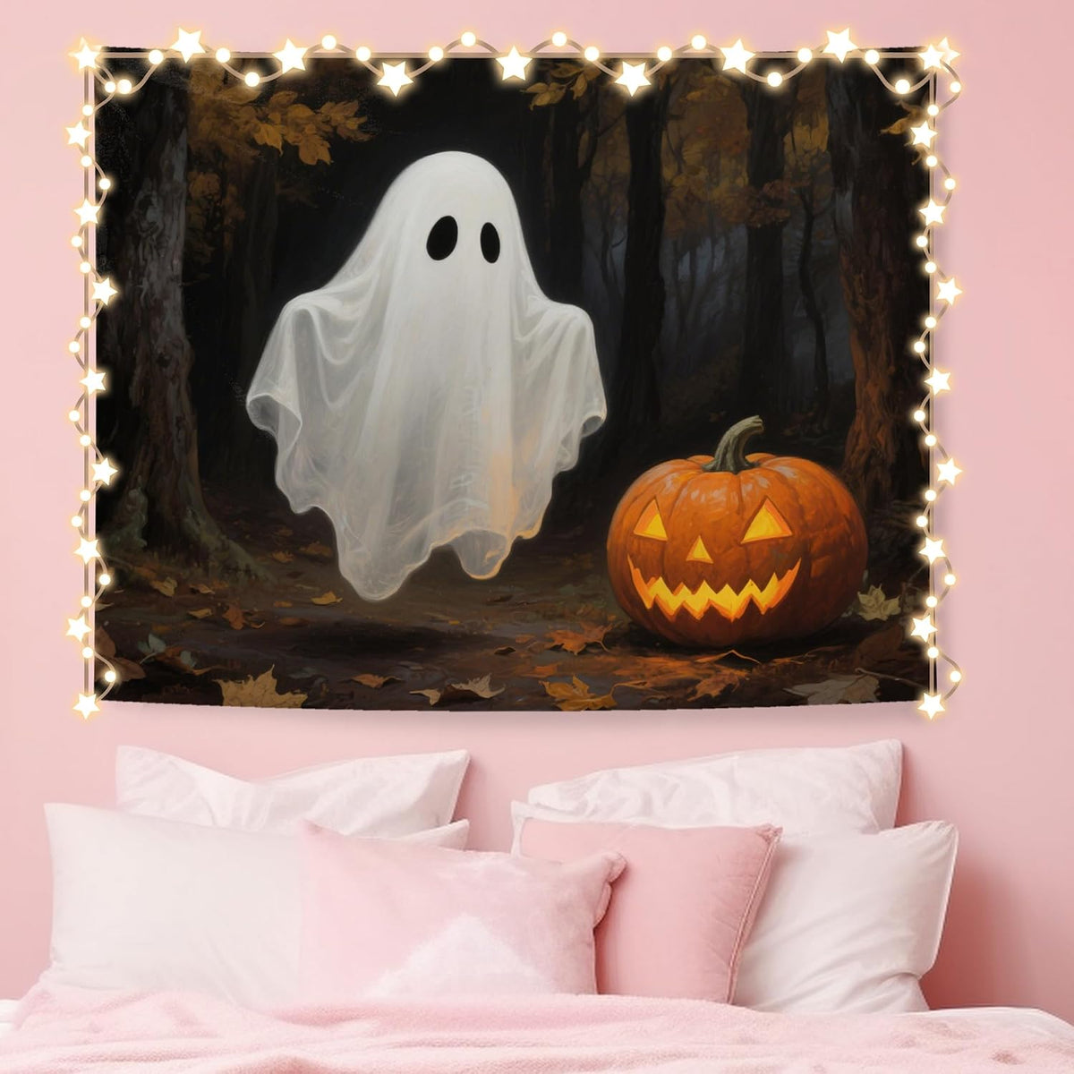 WHCHJ Gothic Halloween Ghost Pumpkin Tapestry, Dark Academia Halloween Tapestry Wall Hanging, Witchy Spooky Ghost Tapestries Wall Blanket Decor for Party Home Bedroom Living Room Dorm, 50x60 Inch