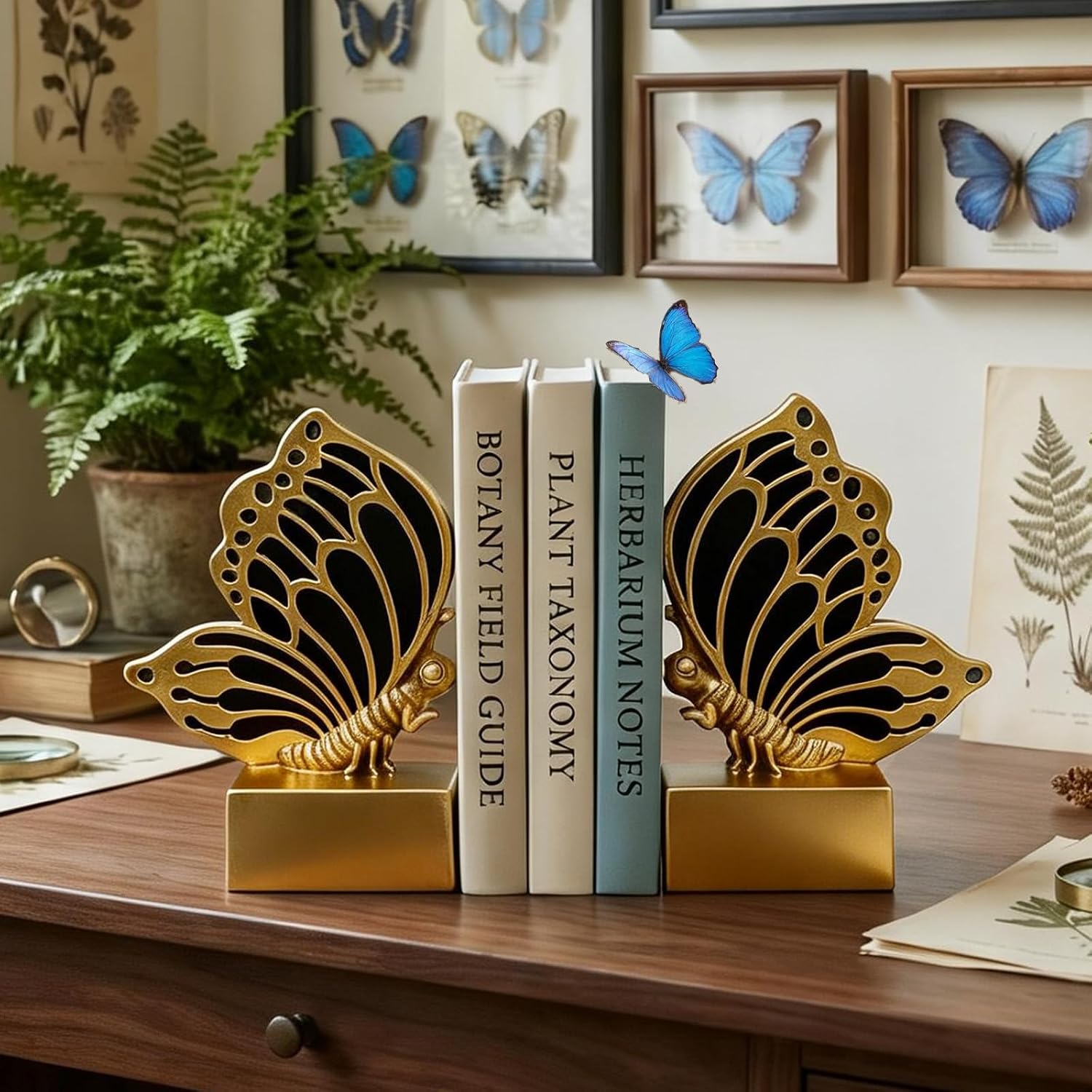 Vintage Butterfly Bookends / Gold