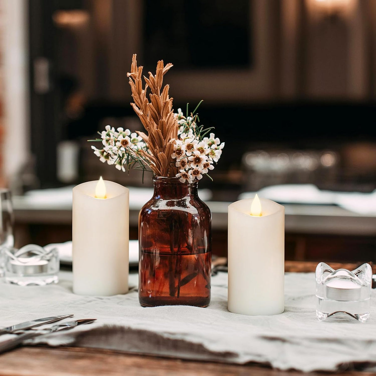 2PCS, 3 x 6 inches Flameless Candle with Remote Control, 3D Flickering Wick, Real Wax, Battery Candles,with