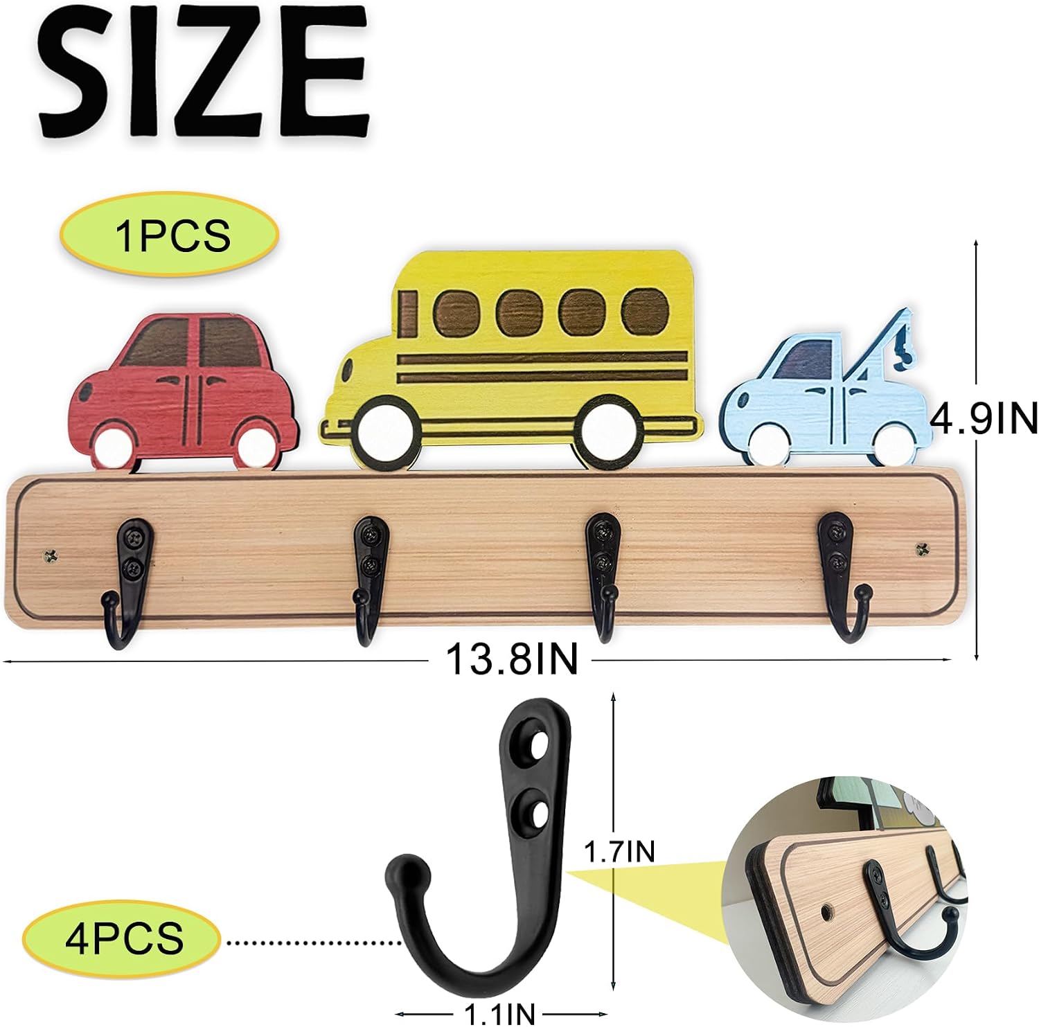 Wood Decorative Kids Wall Hooks for Hanging Giraffe Elephant Safari Nursery Decor for Clothes / Car