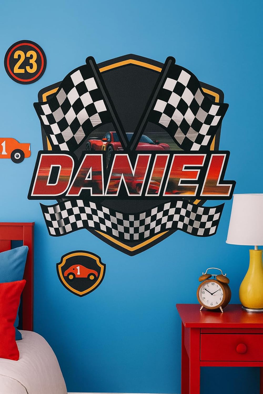 Personalized Racing Name Wall Decal for Kids Bedroom