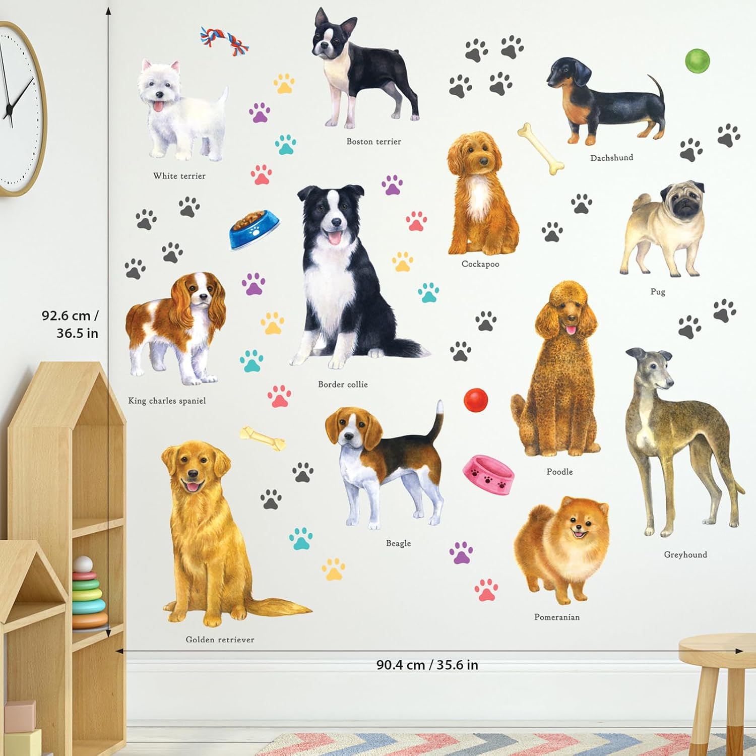 DS8-8045 Wall Decals Stickers Kids Peel and Stick Removable paw décor Print Room Bone Puppy / Dogs