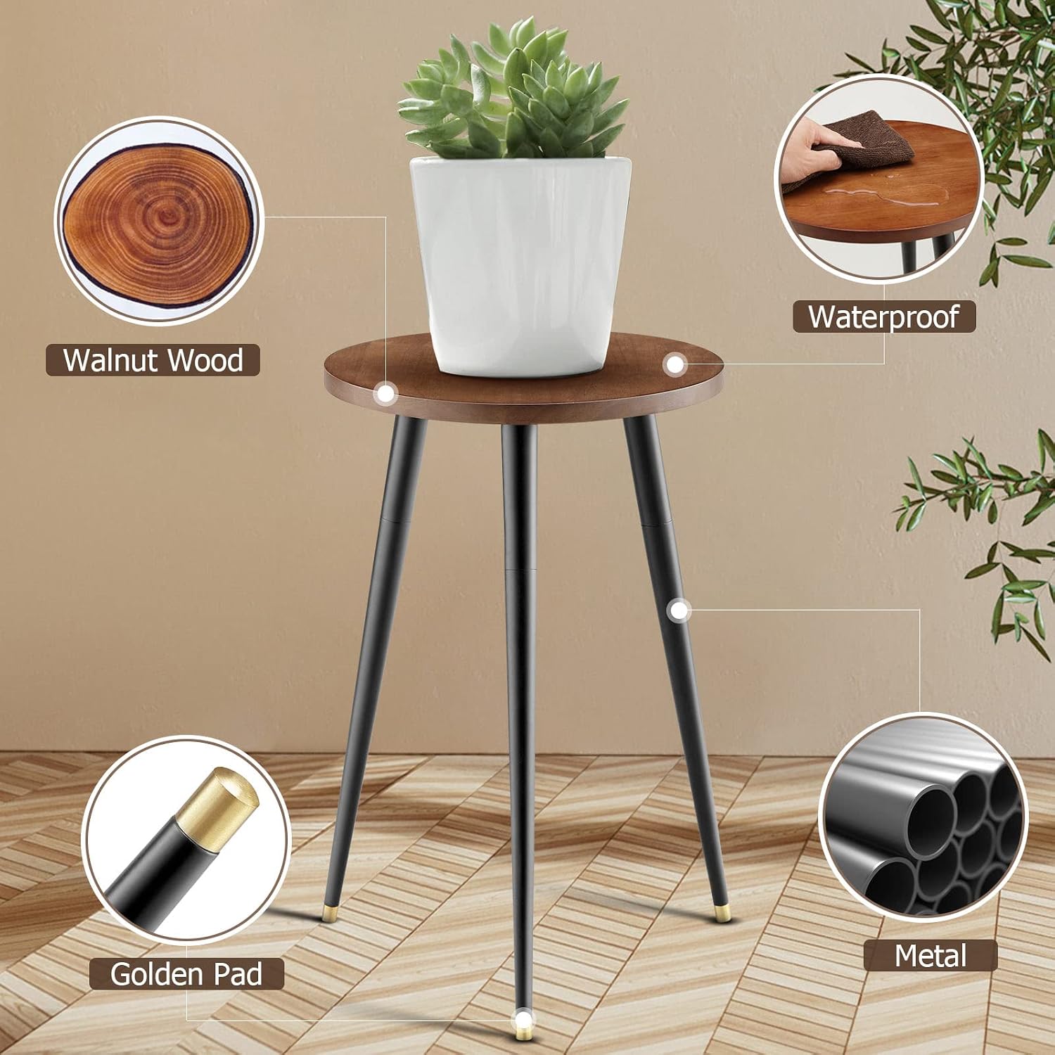 KINNARY Tall Plant Stand Indoor, Mid Century Wood Plant Stand Plant Table for Flower Pots, Heavy Duty Metal Plant