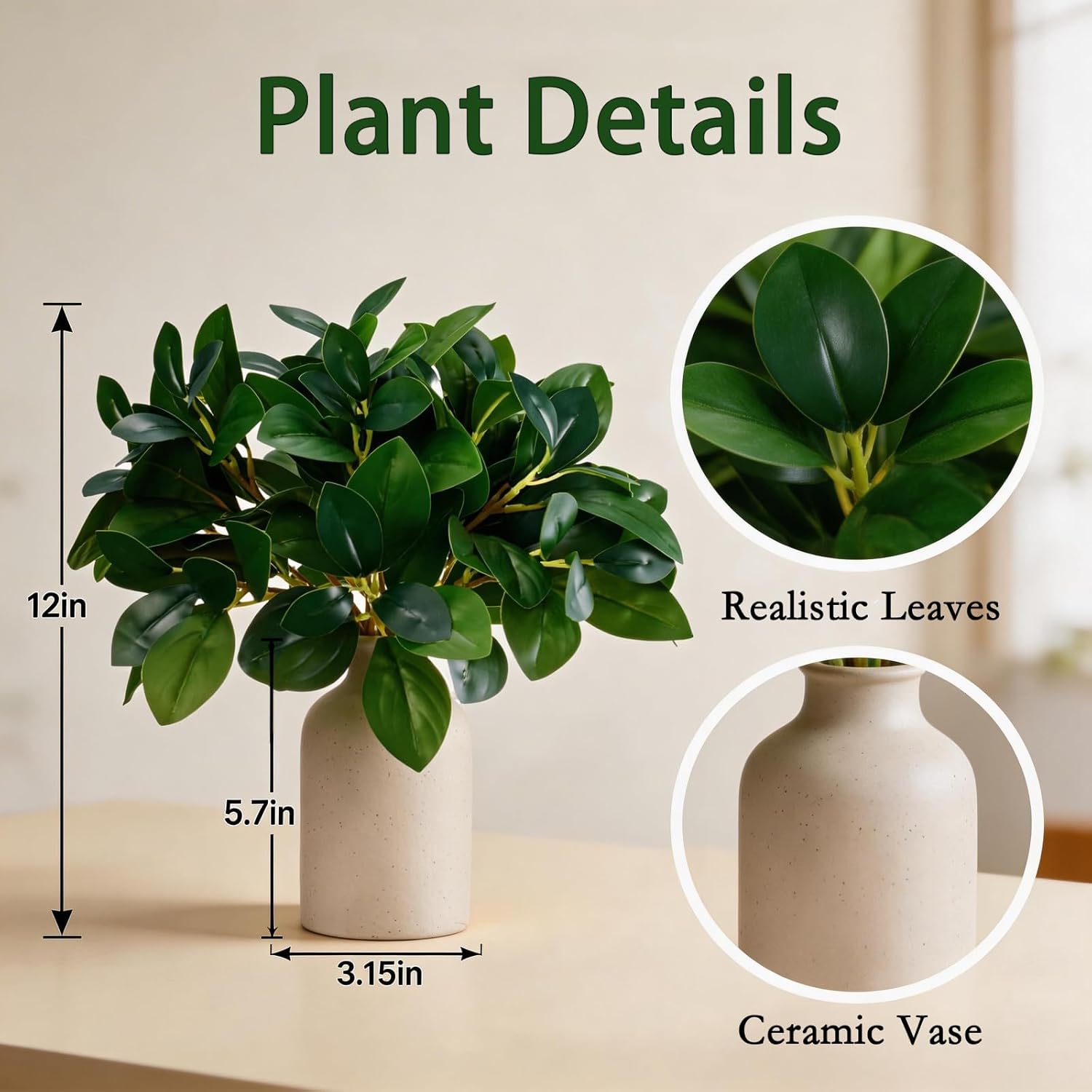Artificial Plant Indoor / Cream White / 12 Inch