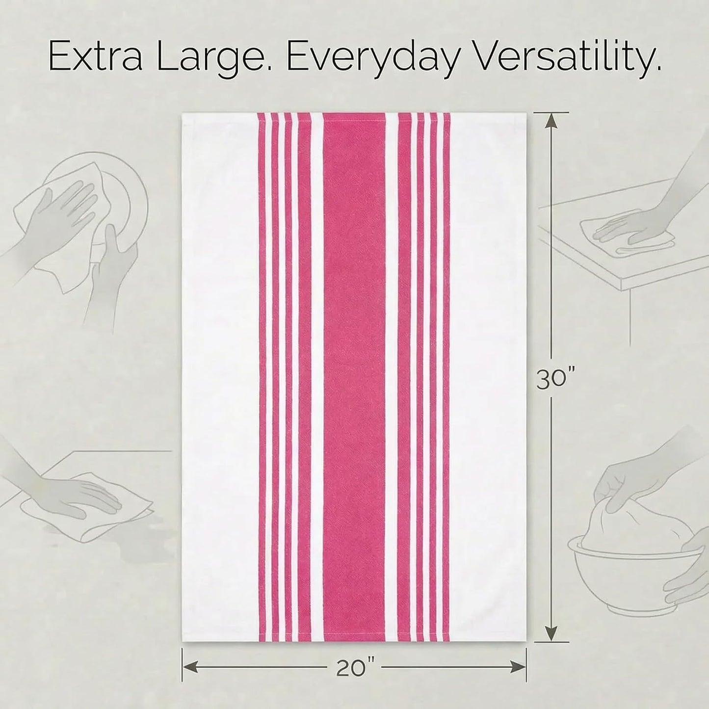 Urban Villa Kitchen Towels Cotton Dish Towel 20”x30” (Set of 6) Fuchsia White