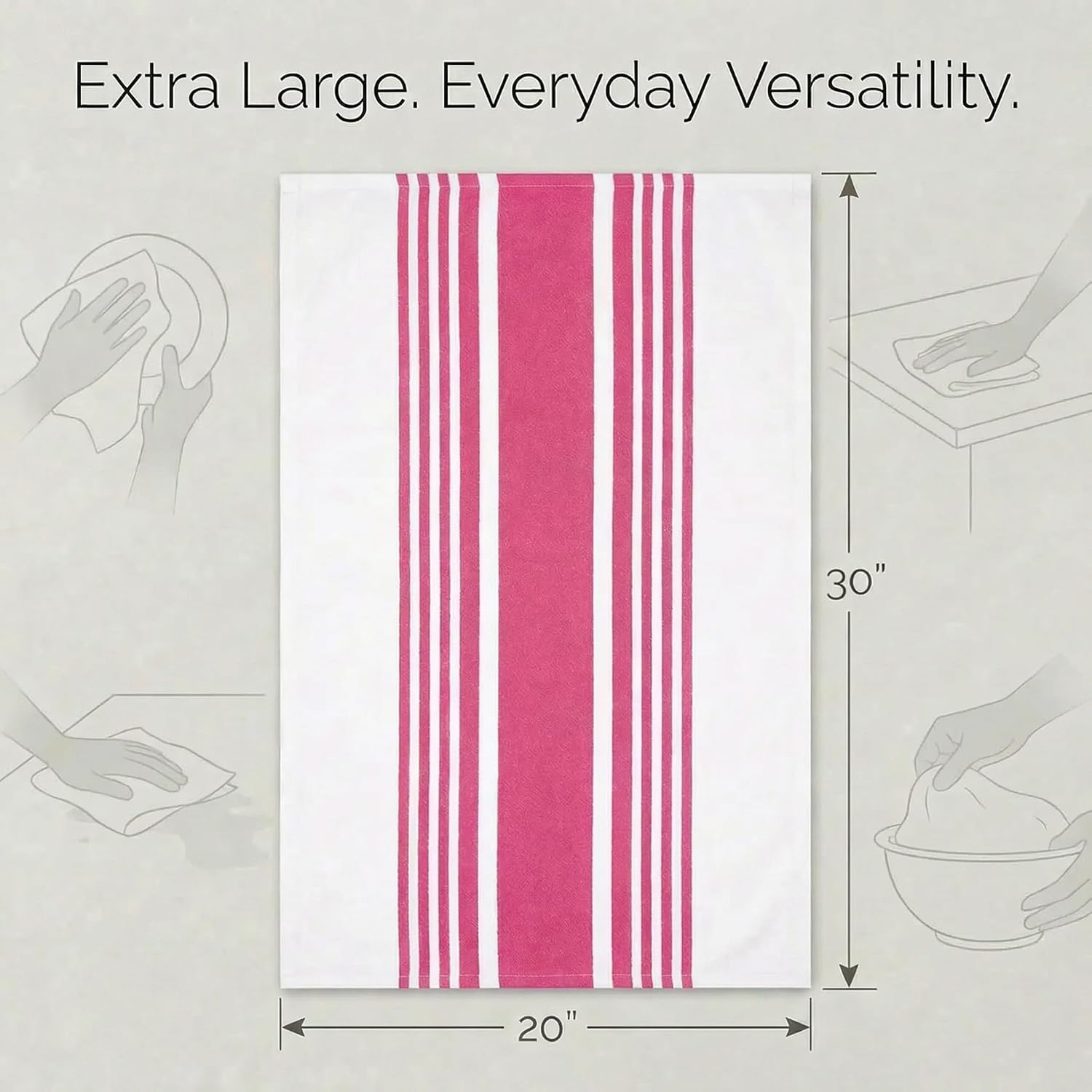 Urban Villa Kitchen Towels Cotton Dish Towel 20”x30” (Set of 6) Fuchsia White