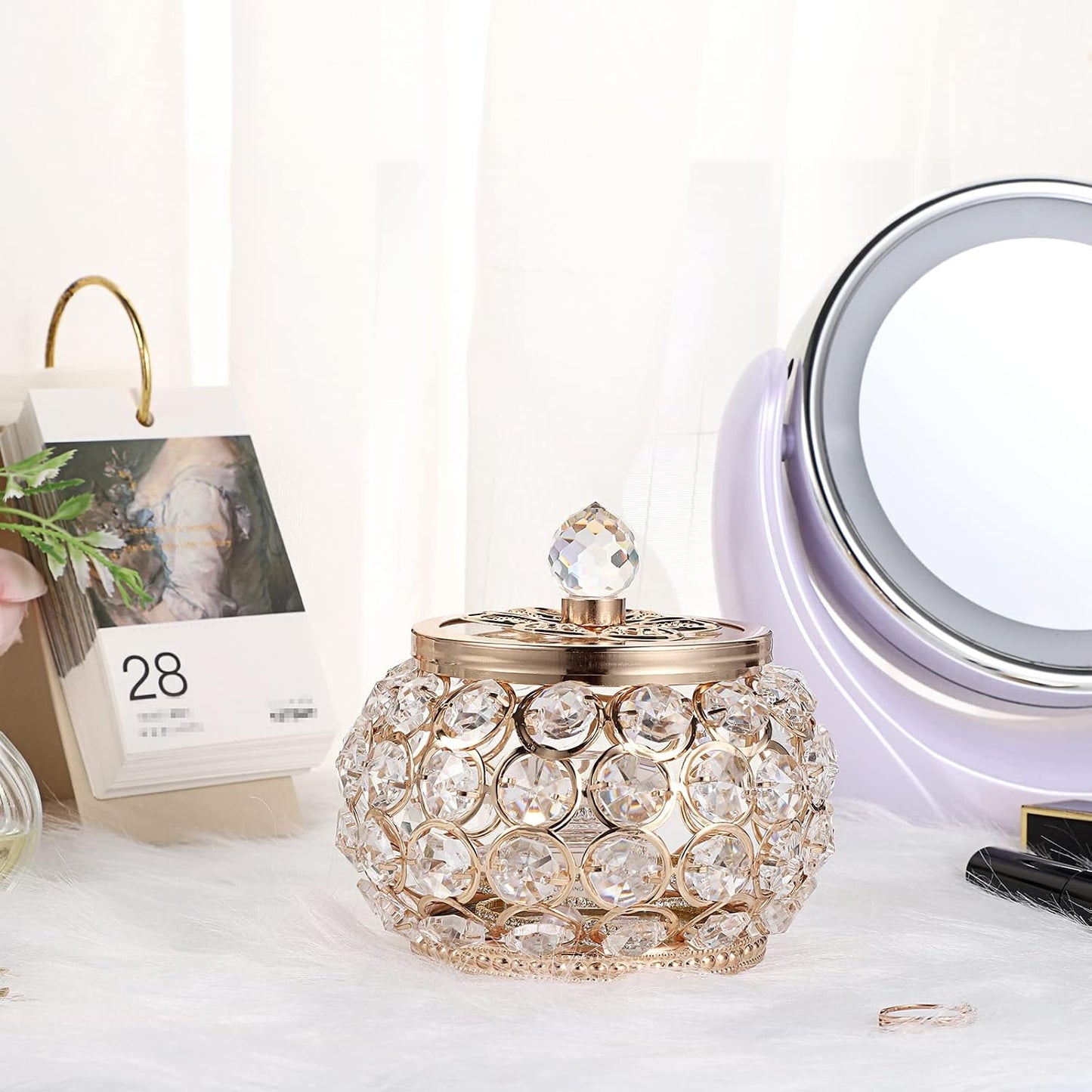 Glass Lid Trinket Organizer Mirrored Treasure Box Ring Holder Earrings Necklace / Small / Gold