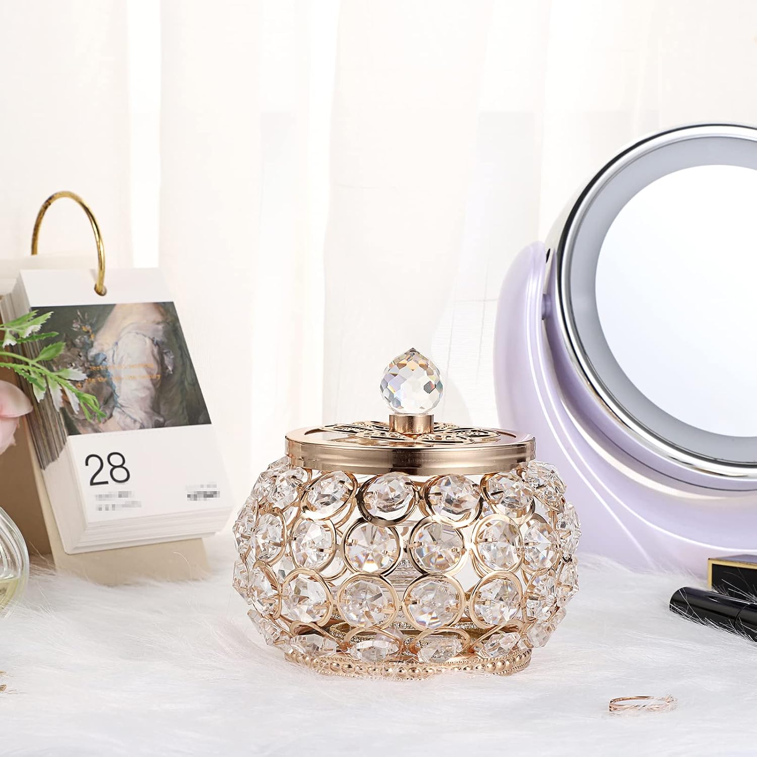 Glass Lid Trinket Organizer Mirrored Treasure Box Ring Holder Earrings Necklace / Small / Gold