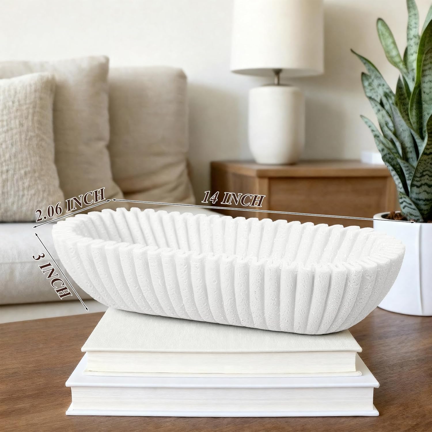 Large Decorative Bowl / White / Oval