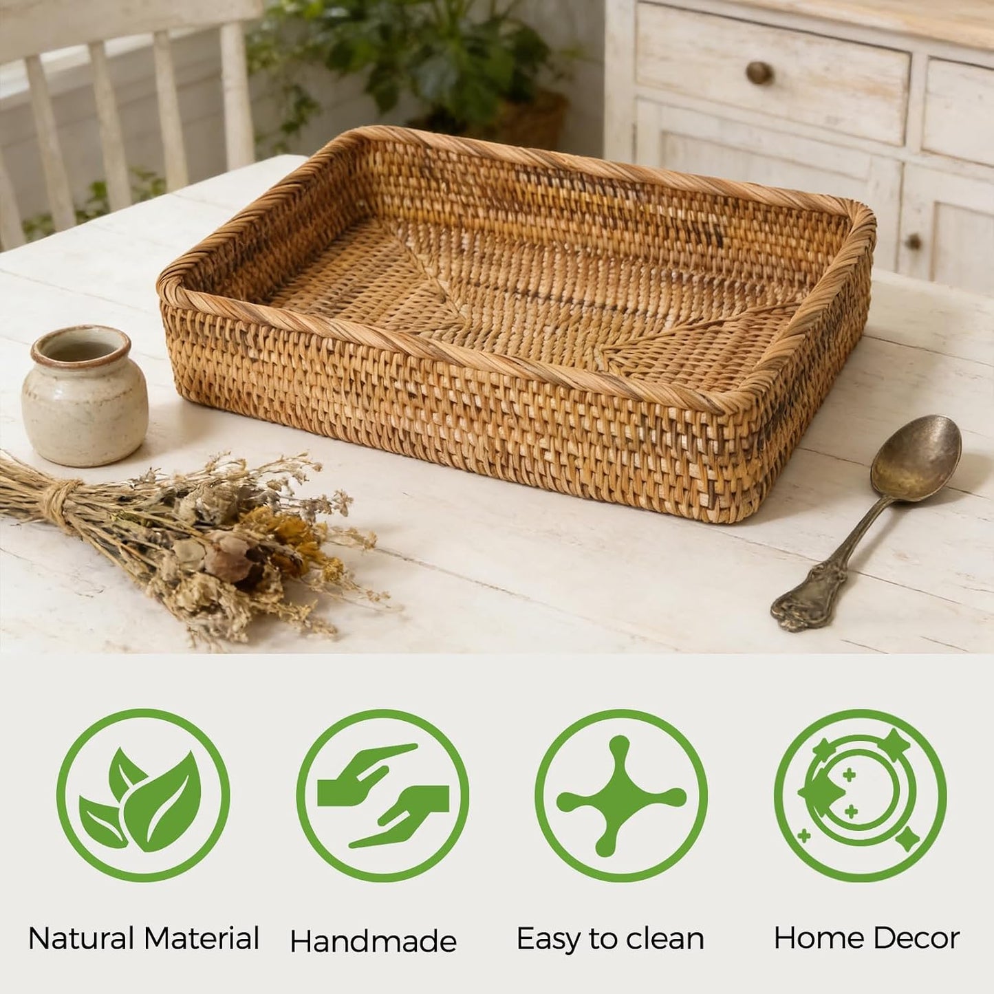 Wicker Storage Tray / 15.7 x 11 / L