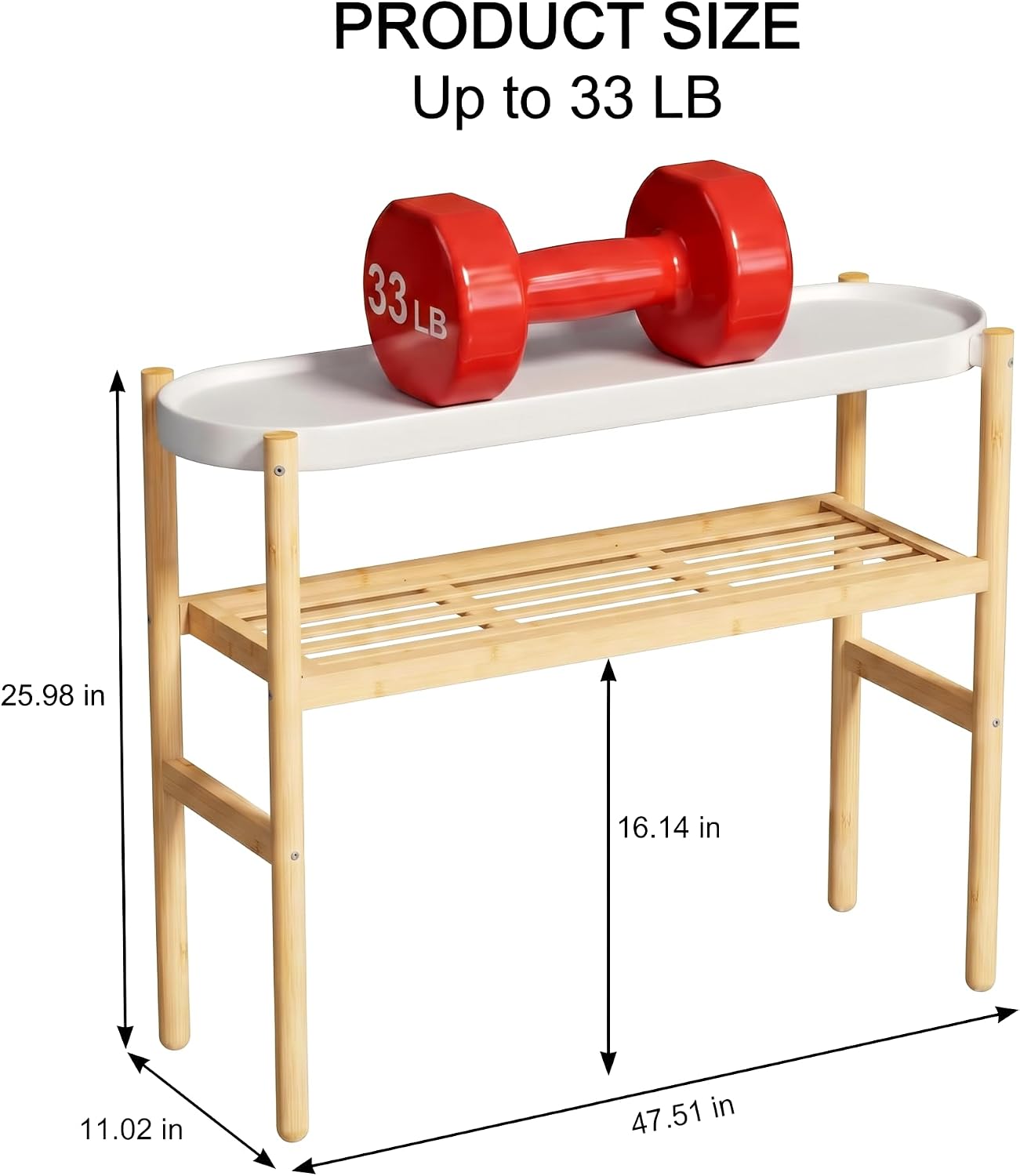 Bamboo Plant Stand Indoor, 47" 2-Tier Plant Shelf Table for Multiple Plants | Easy-Clean Steel Top | Smooth Bamboo