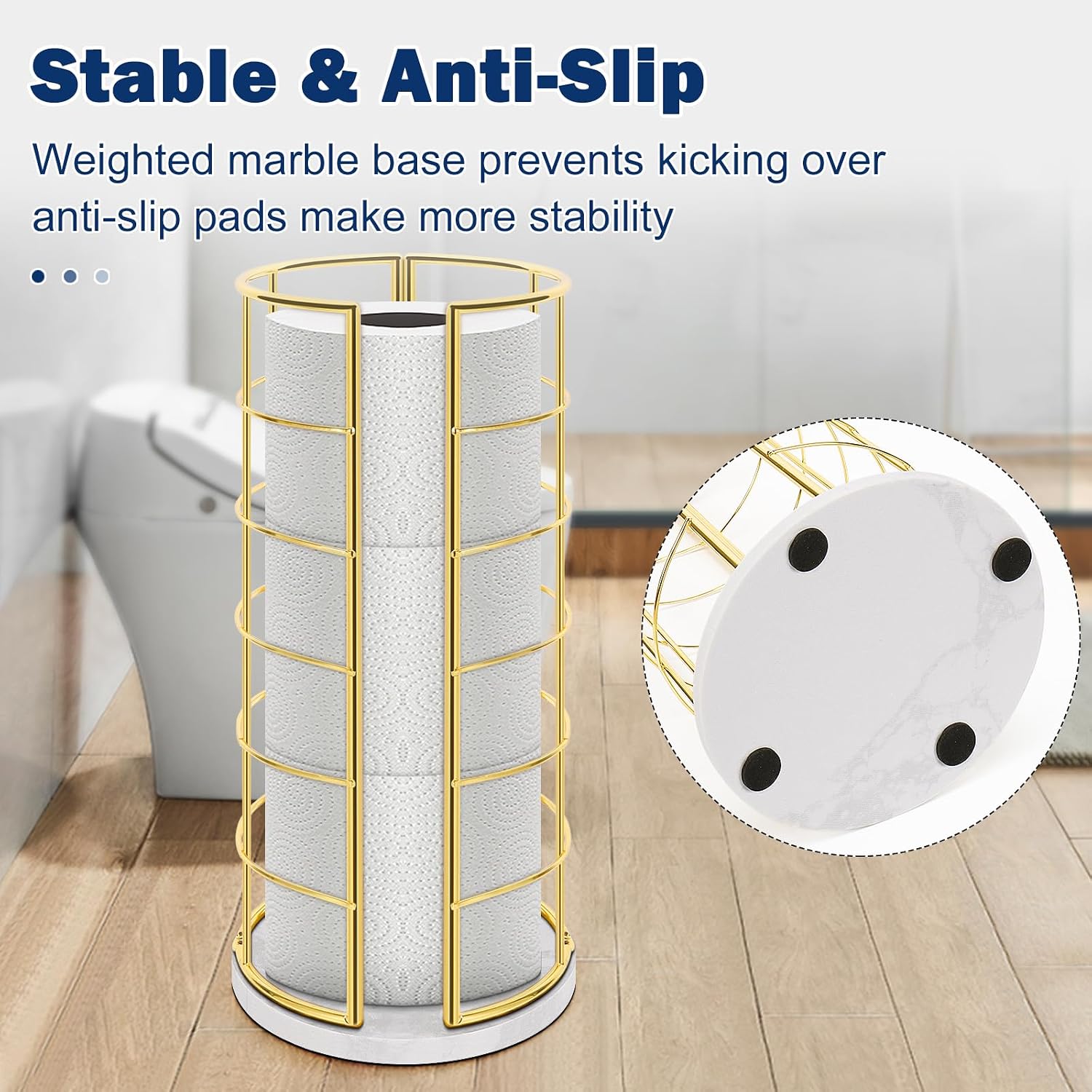 NearMoon Toilet Paper Organizer Stand, Free Standing 3 Rolls Tissue Storage, Metal Bathroom Accessory, Rustproof Toilet