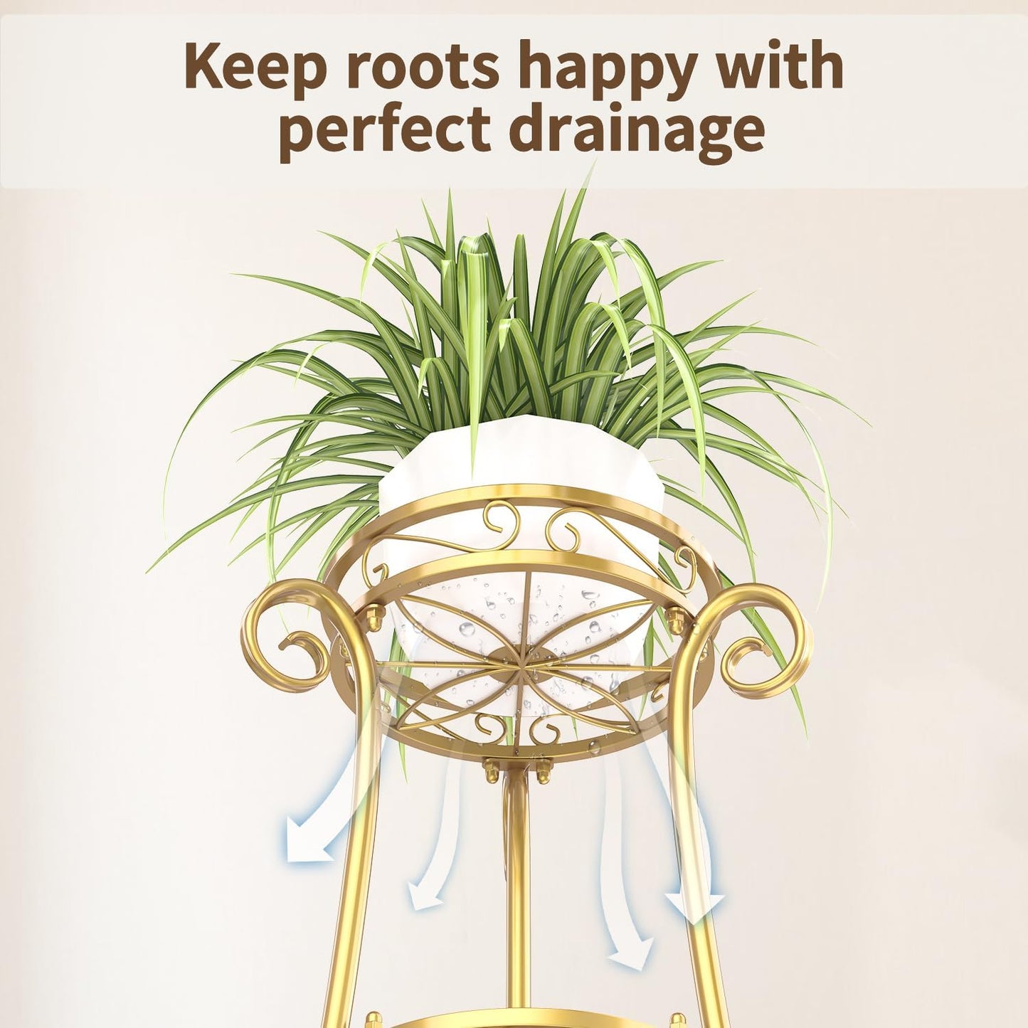 LASZOLA 3 Tiers Metal Corner Plant Flower Stand Tall Indoor Outdoor, Gold | Heavy Duty Small Holder Shelf for Multiple
