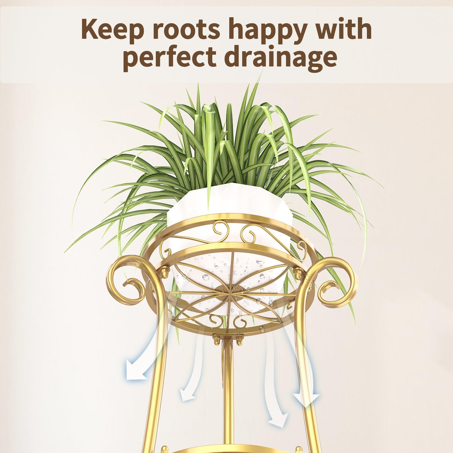 LASZOLA 3 Tiers Metal Corner Plant Flower Stand Tall Indoor Outdoor, Gold | Heavy Duty Small Holder Shelf for Multiple
