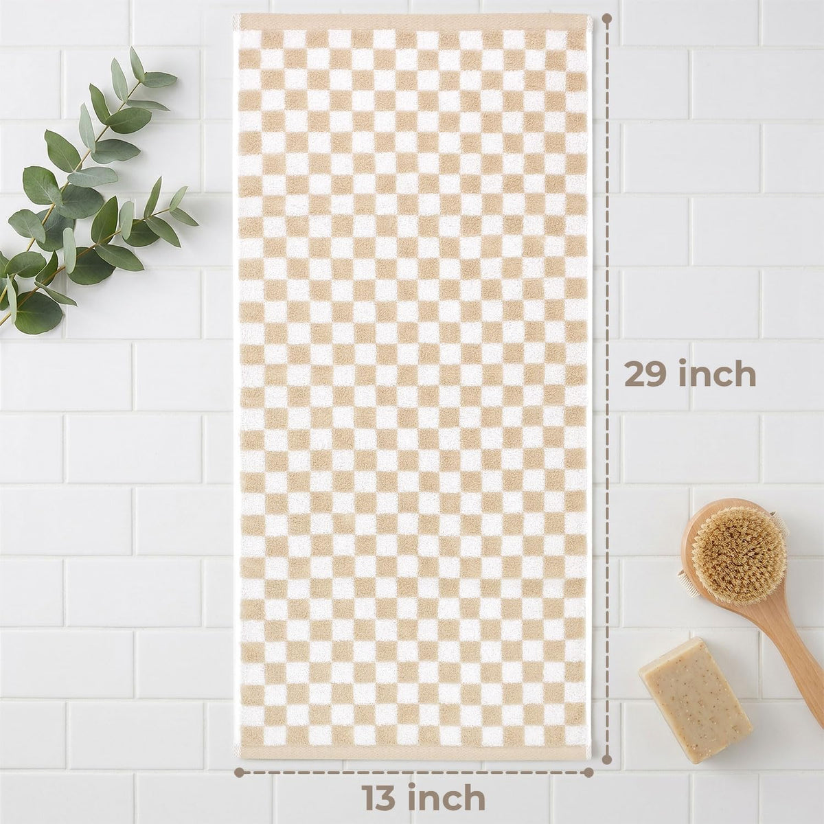 Jacquotha Beige Checkered Hand Towels - Set of 4, Cotton, 13"x29" | Soft & Absorbent, Aesthetic Cute Bathroom Kitchen